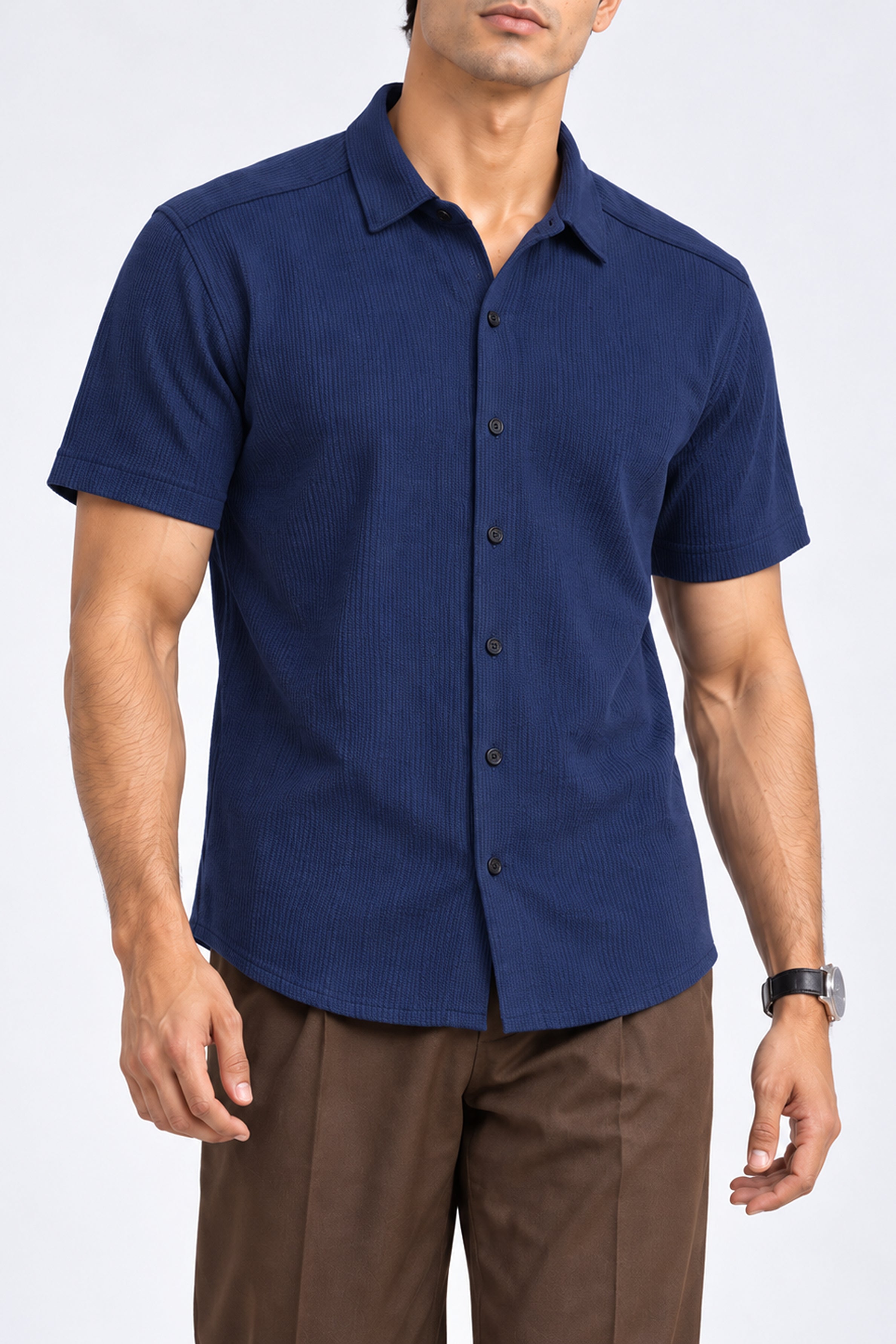 KING STREET Men's Casual Short Sleeve Shirt - Navy Blue