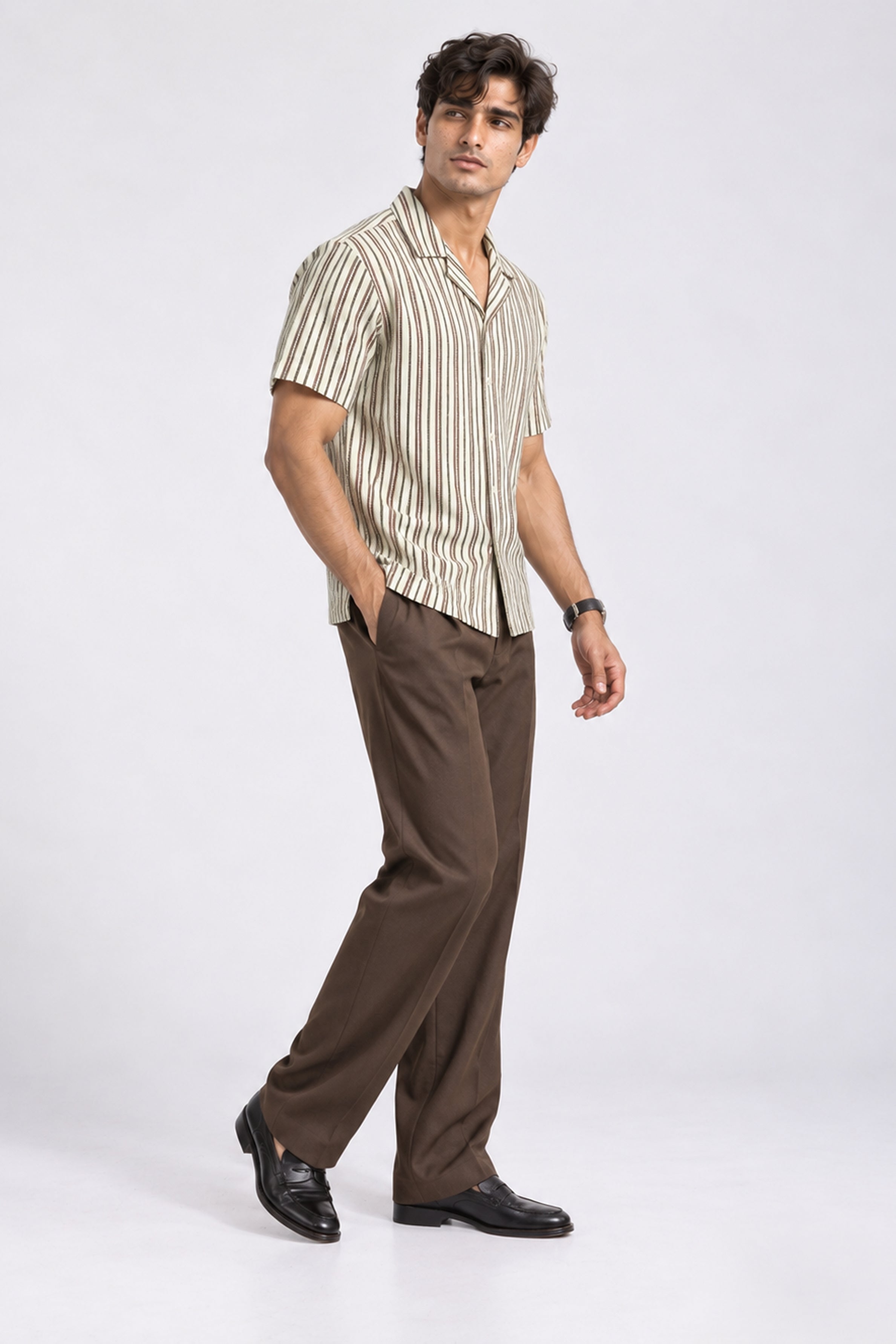 KING STREET Men's Casual Short Sleeve Shirt - Light Brown
