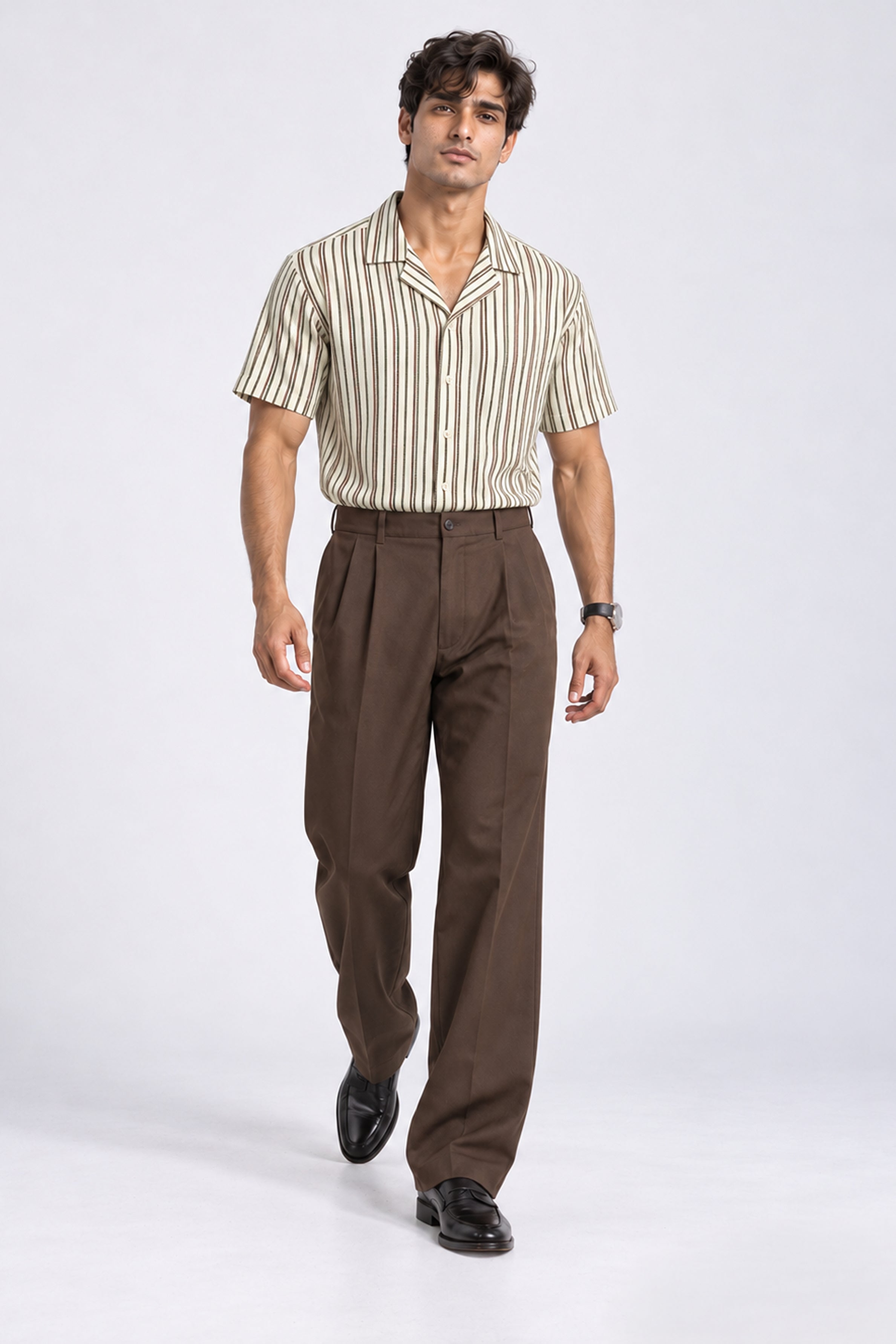 KING STREET Men's Casual Short Sleeve Shirt - Light Brown