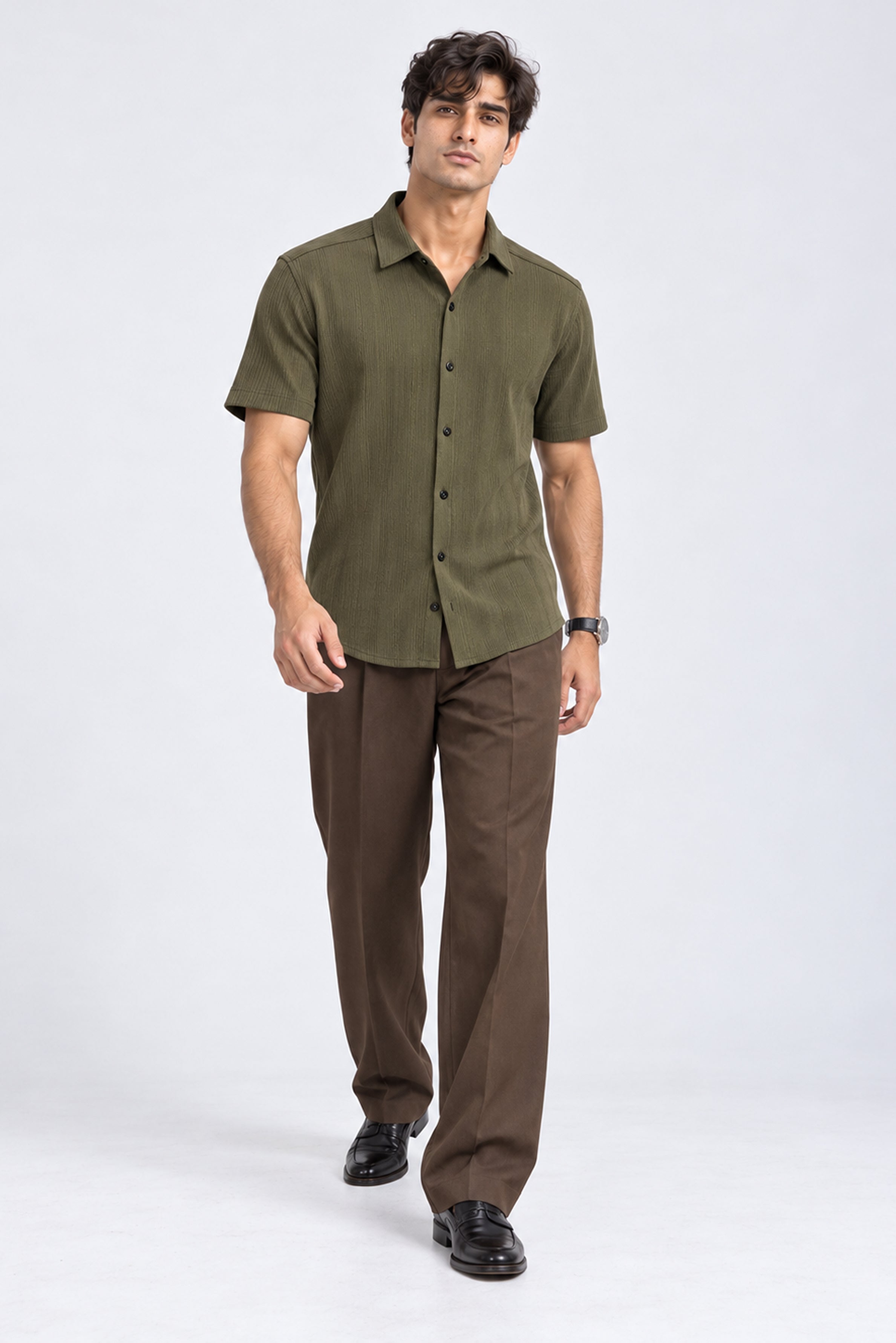 KING STREET Men's Casual Short Sleeve Shirt - Green