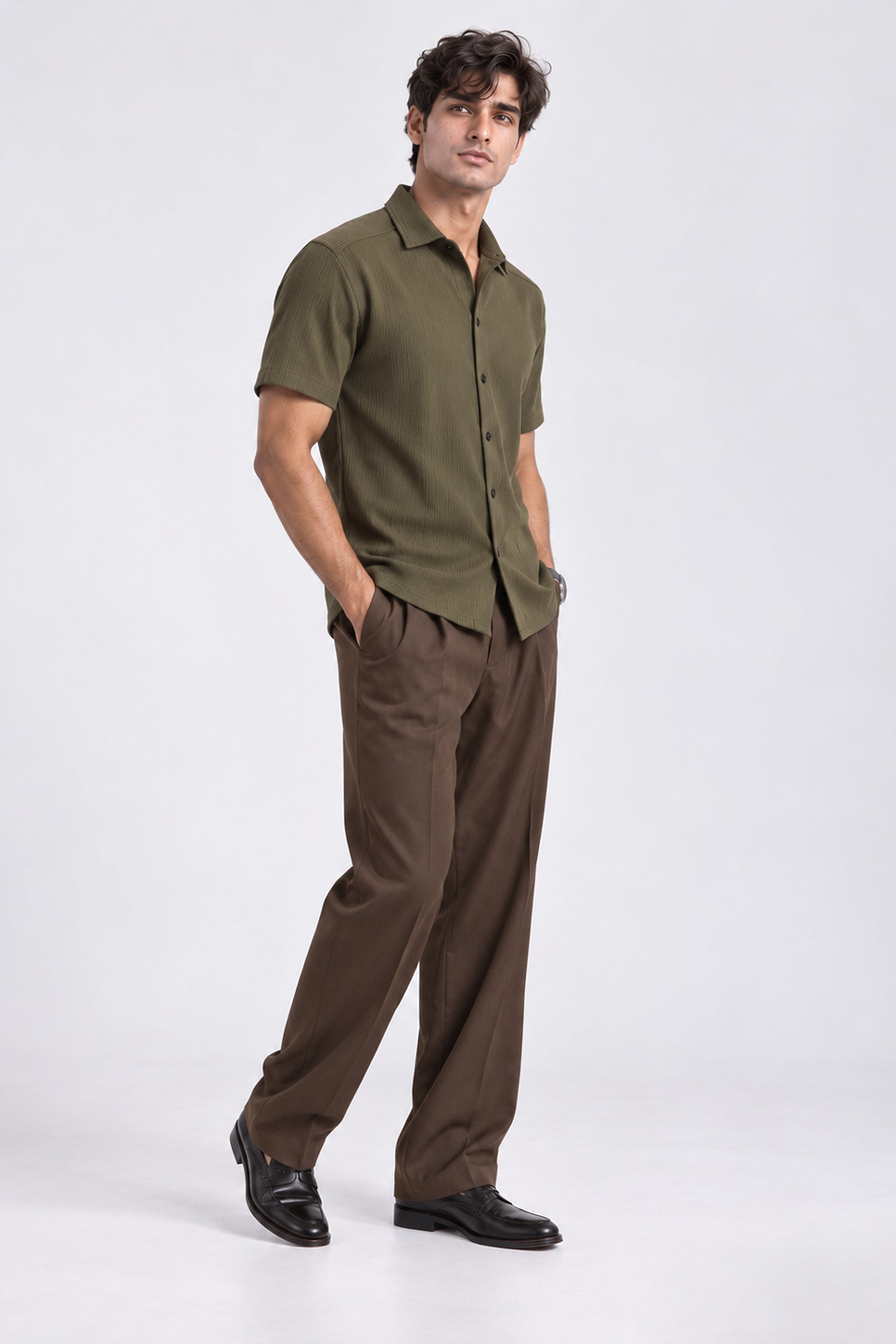 KING STREET Men's Casual Short Sleeve Shirt - Green