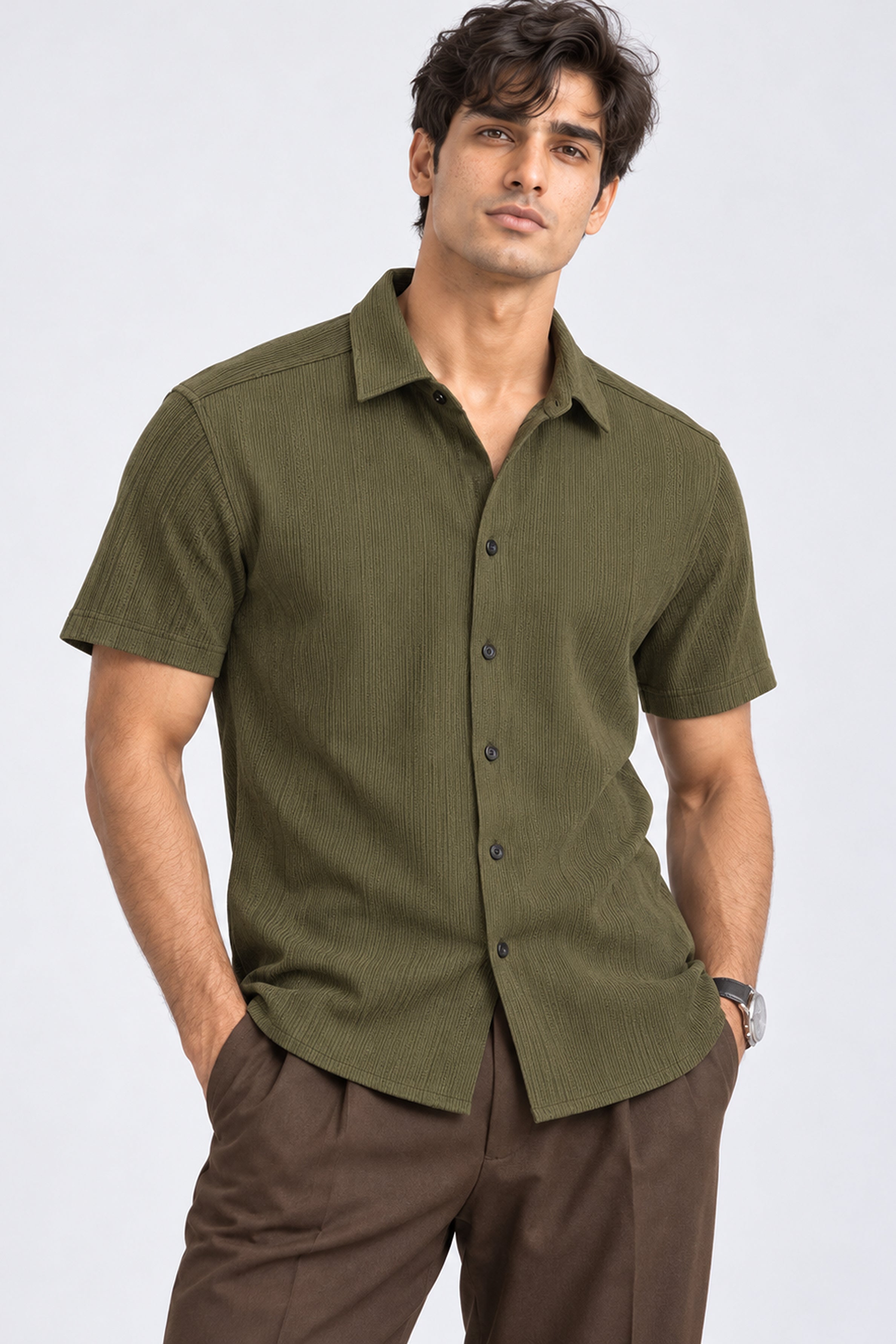 KING STREET Men's Casual Short Sleeve Shirt - Green