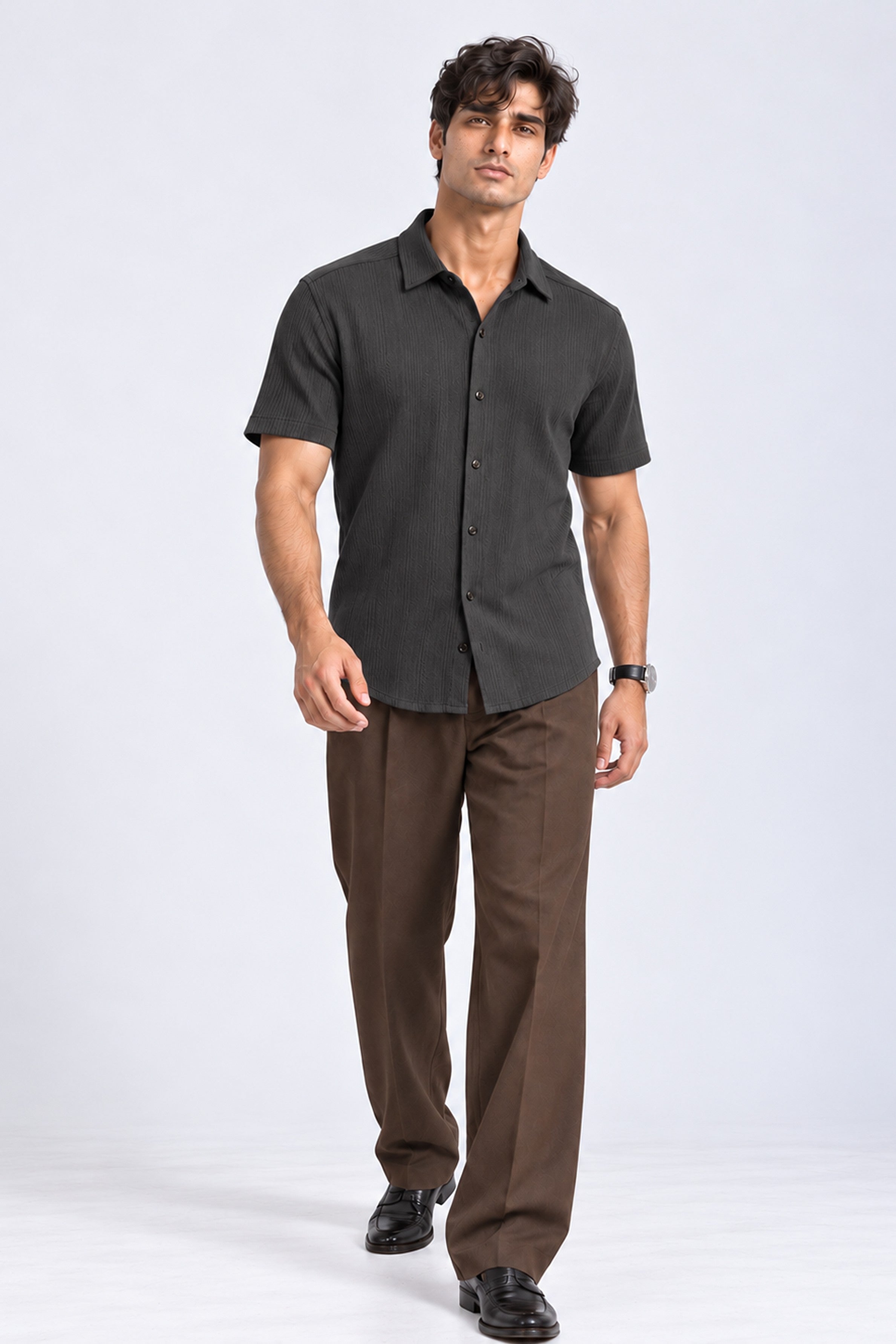 KING STREET Men's Casual Short Sleeve Shirt -Black