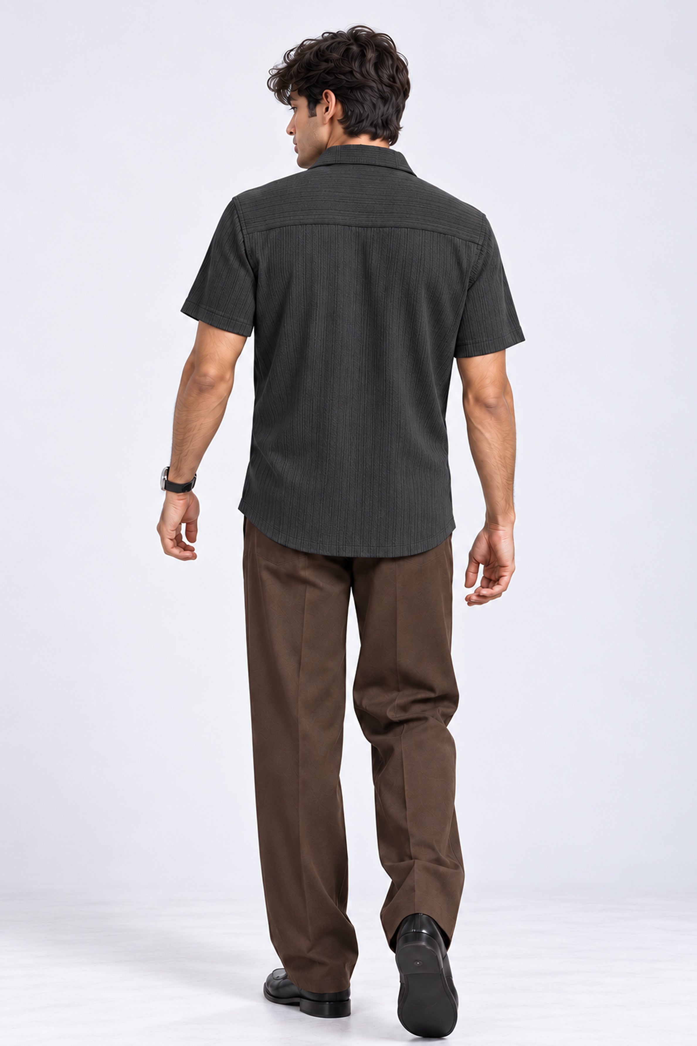 KING STREET Men's Casual Short Sleeve Shirt -Black