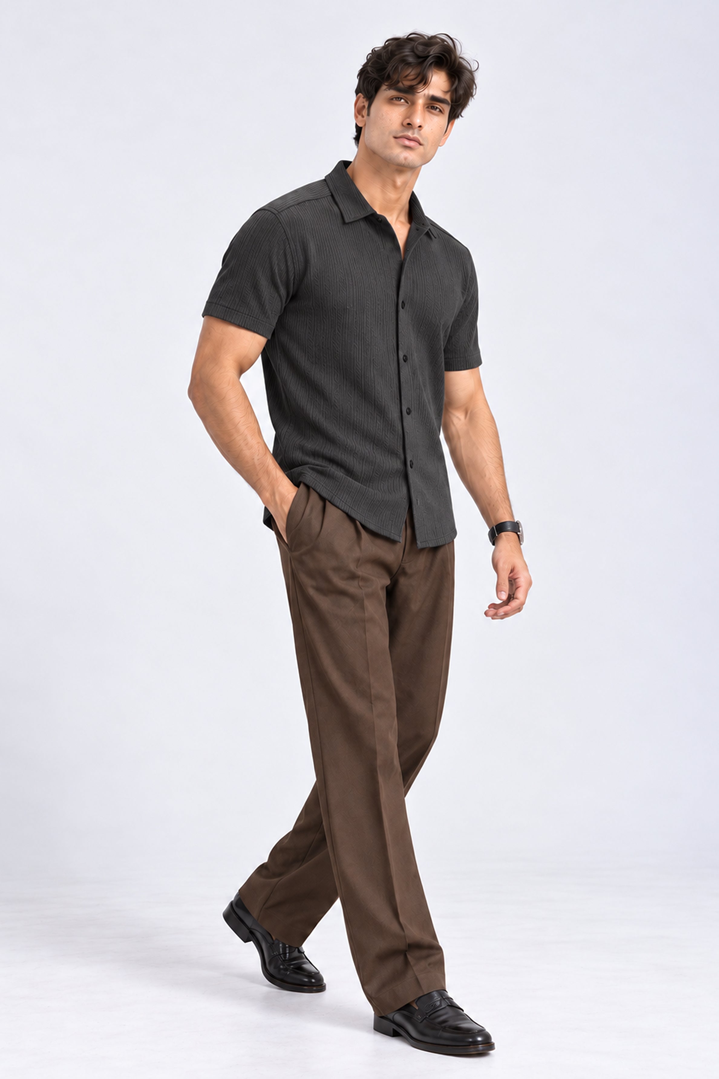KING STREET Men's Casual Short Sleeve Shirt -Black