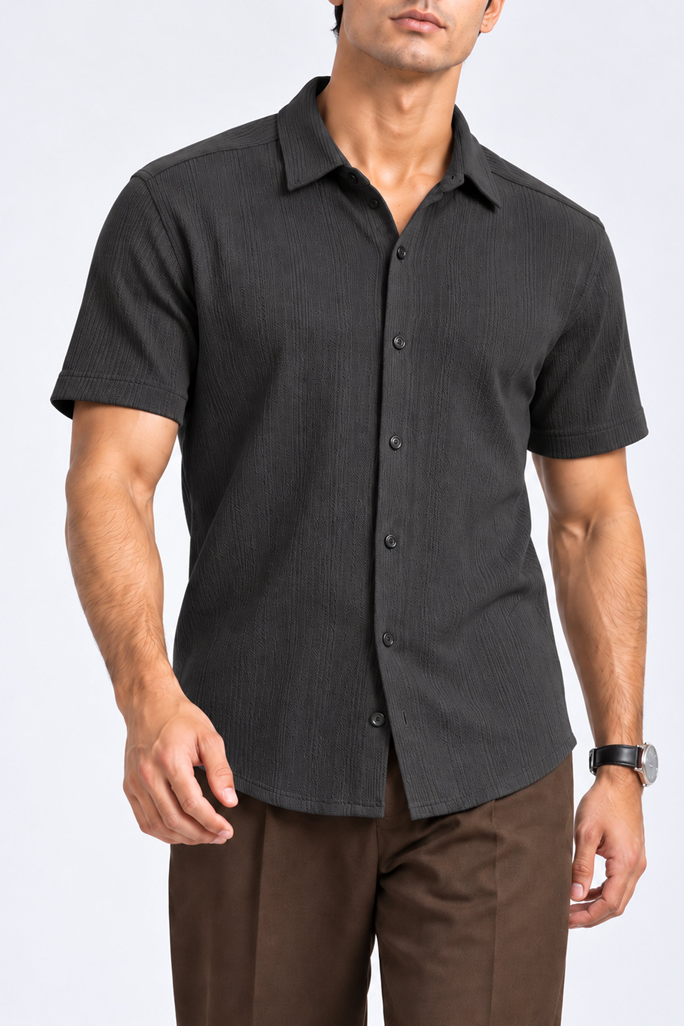 KING STREET Men's Casual Short Sleeve Shirt -Black