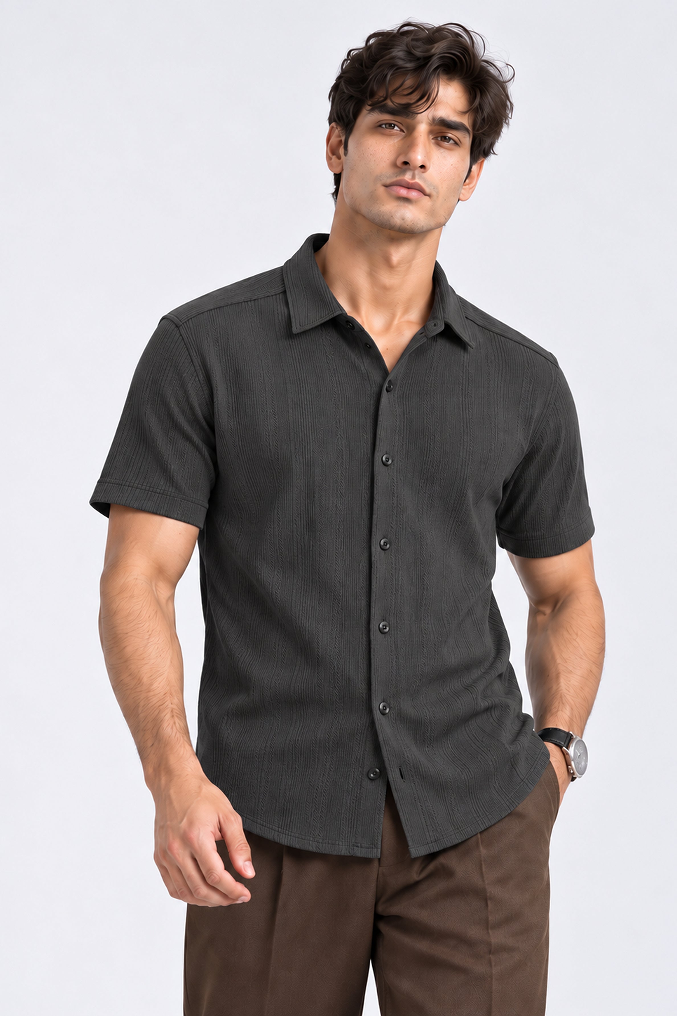 KING STREET Men's Casual Short Sleeve Shirt -Black