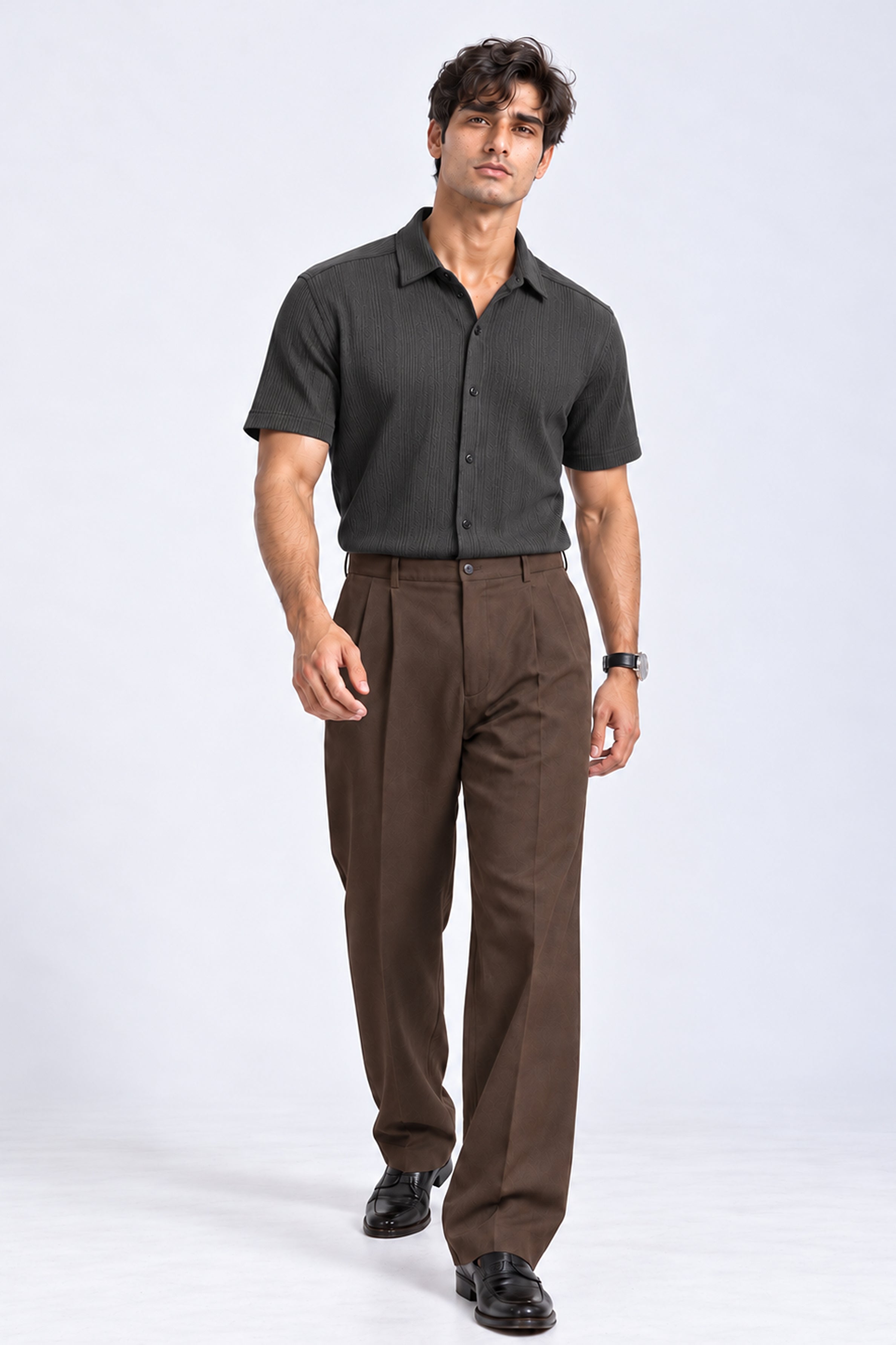 KING STREET Men's Casual Short Sleeve Shirt -Black