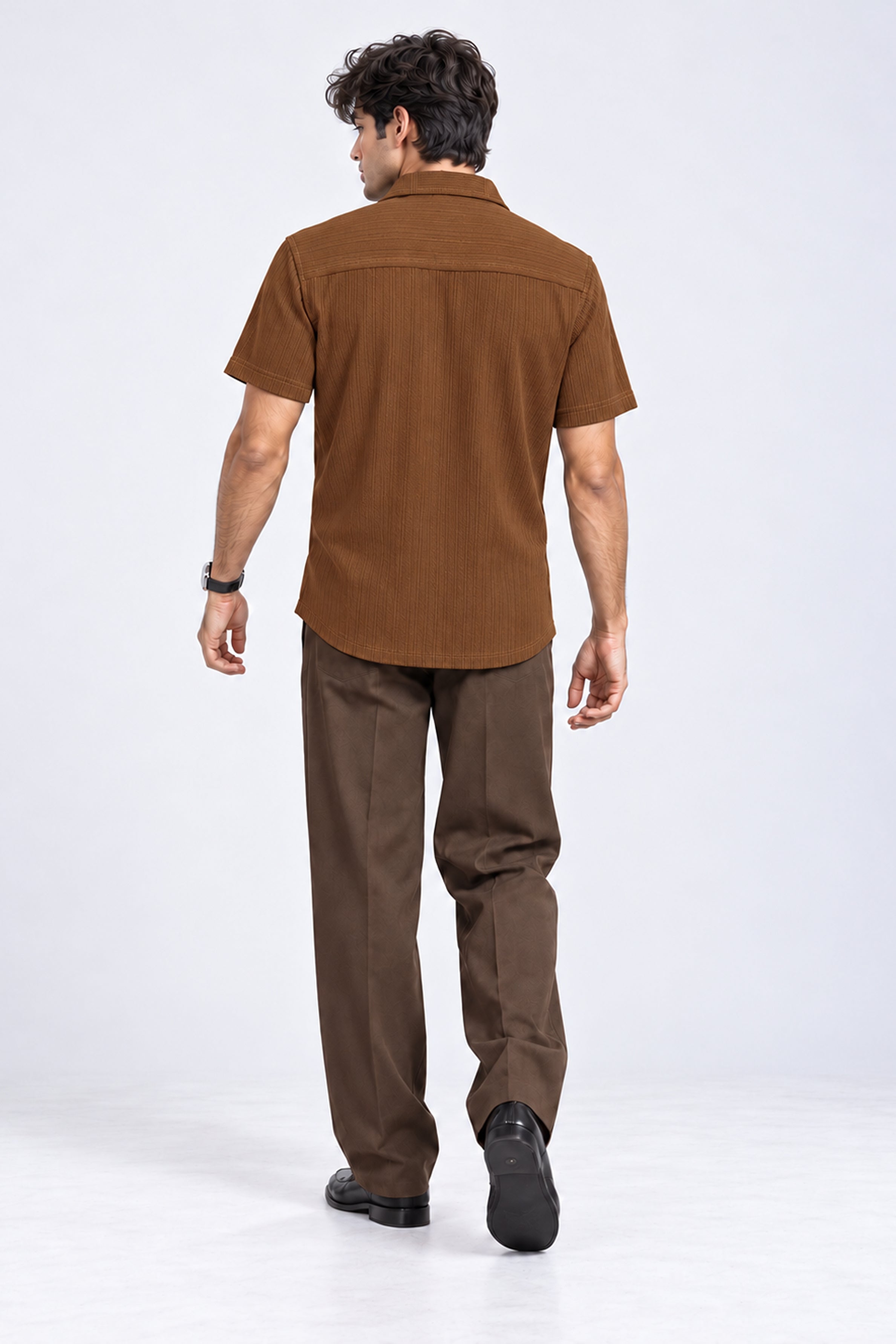 KING STREET Men's Casual Short Sleeve Shirt -Brown