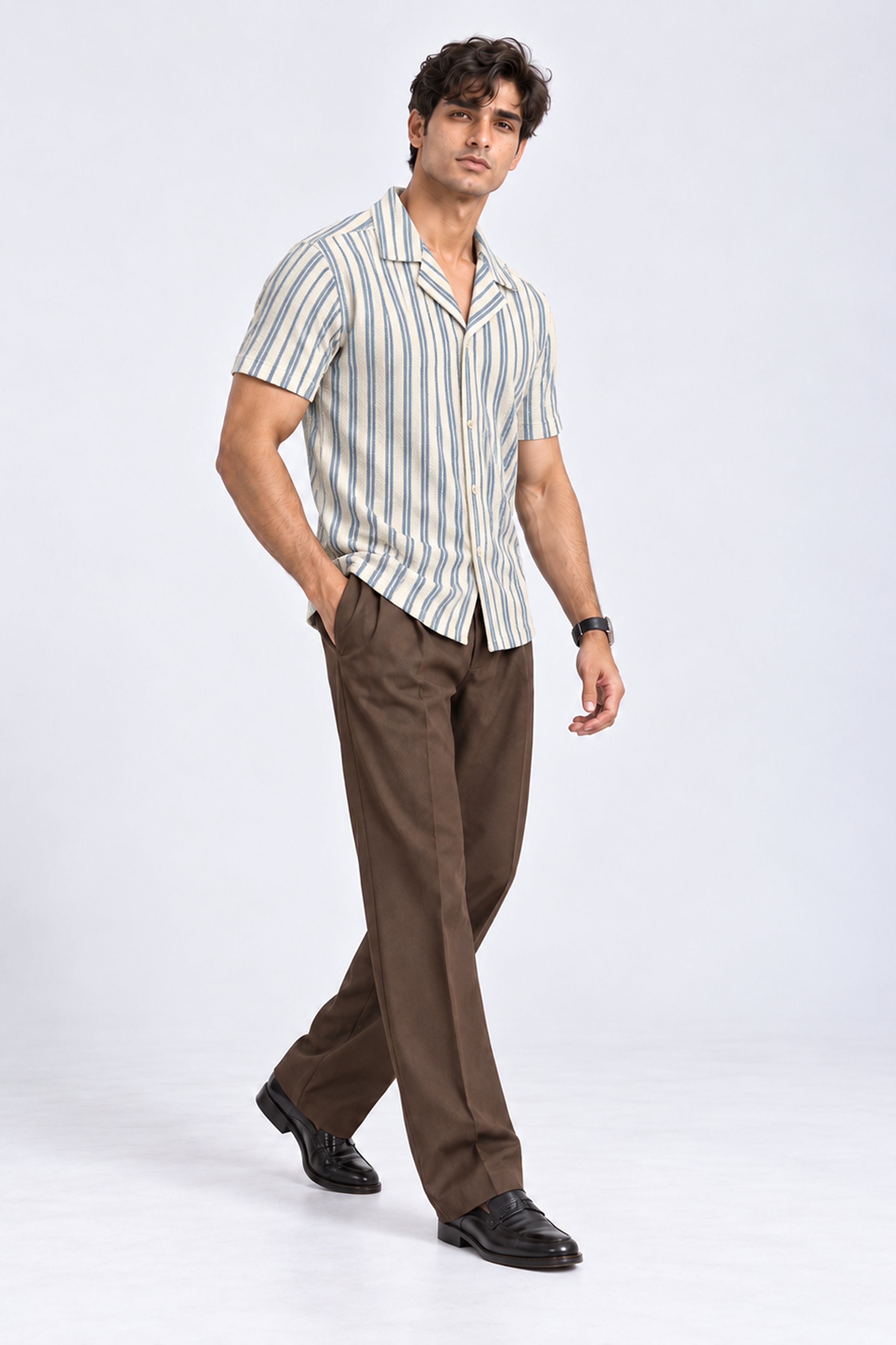 KING STREET Men's Casual Short Sleeve Shirt - Light Blue