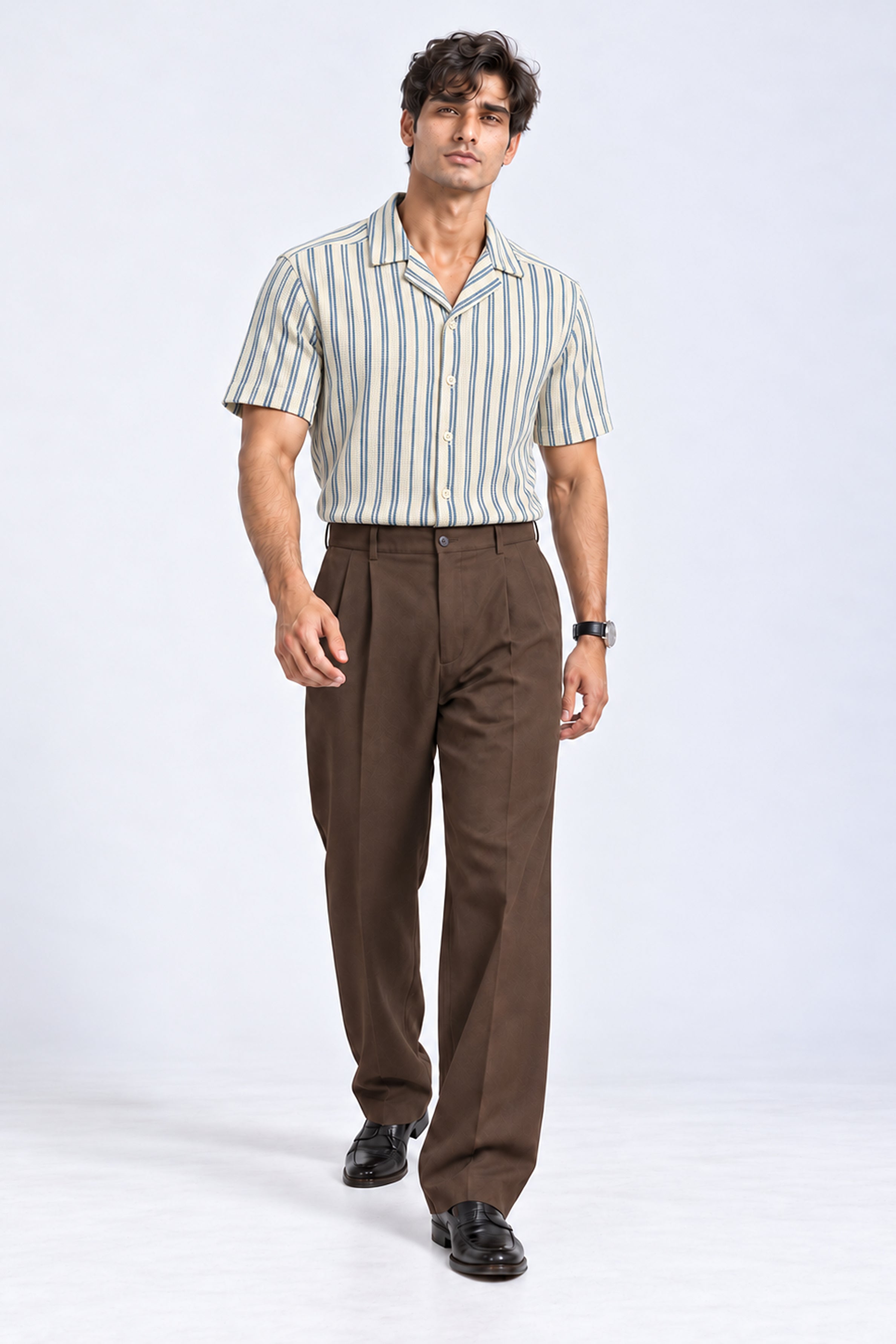 KING STREET Men's Casual Short Sleeve Shirt - Light Blue