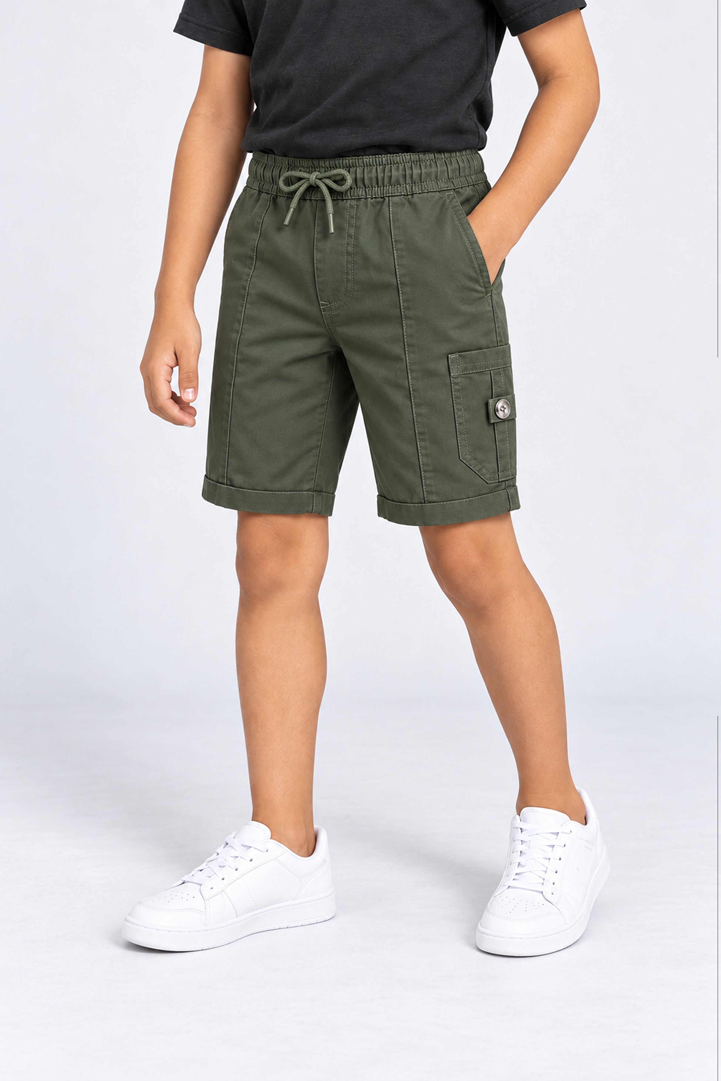 HUSTLE JUNIOR Loose Fit Cargo Short - Olive