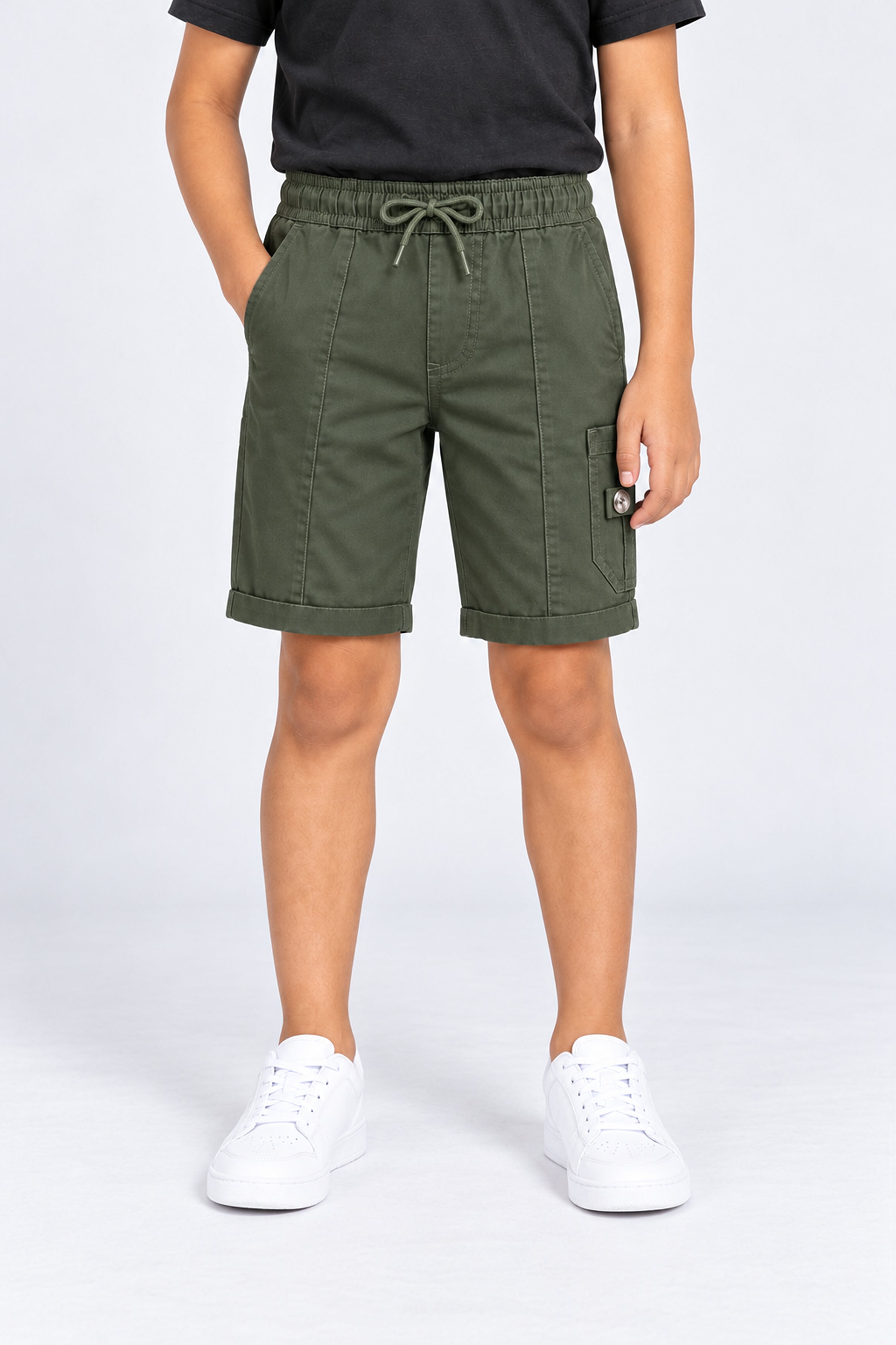 HUSTLE JUNIOR Loose Fit Cargo Short - Olive