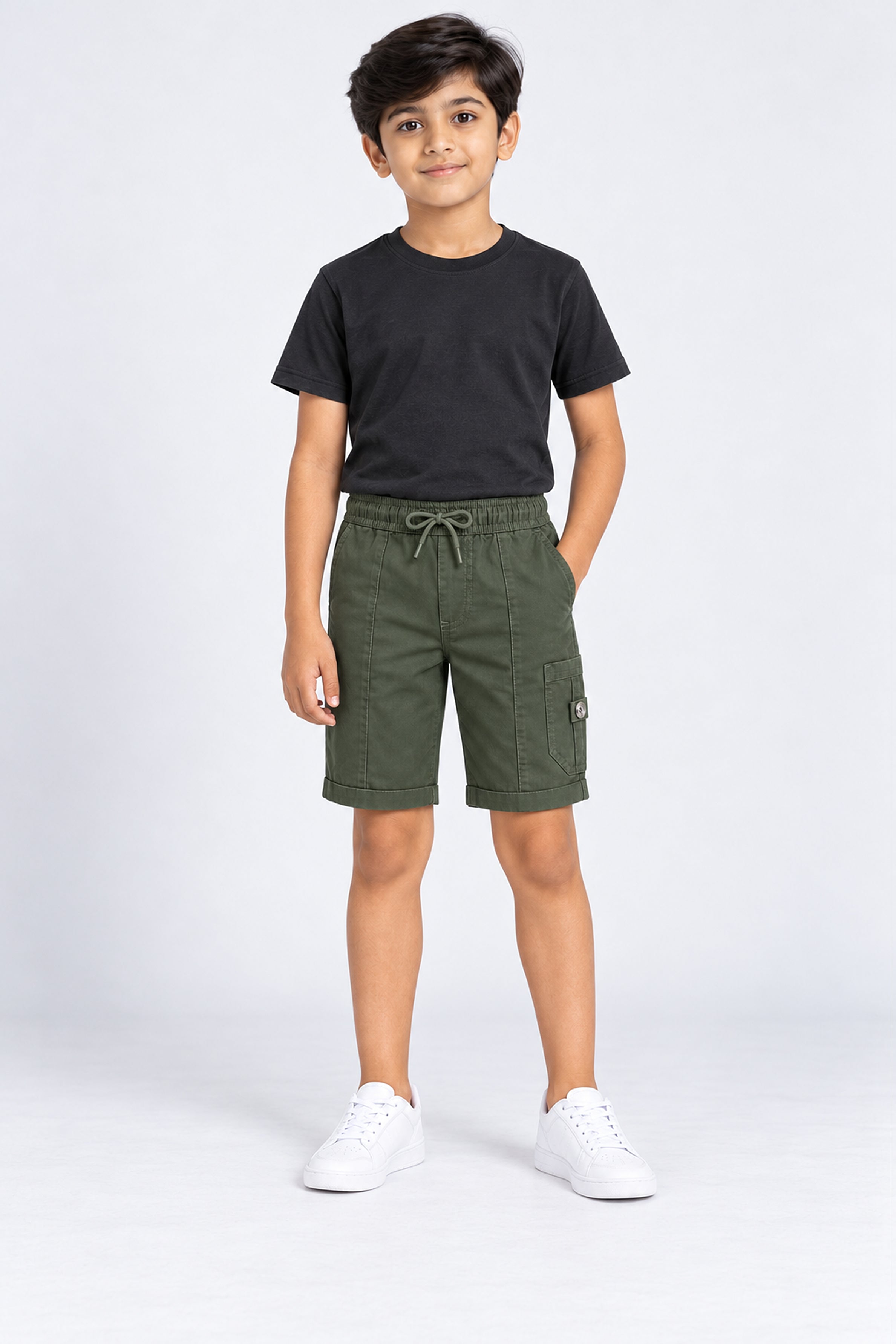 HUSTLE JUNIOR Loose Fit Cargo Short - Olive