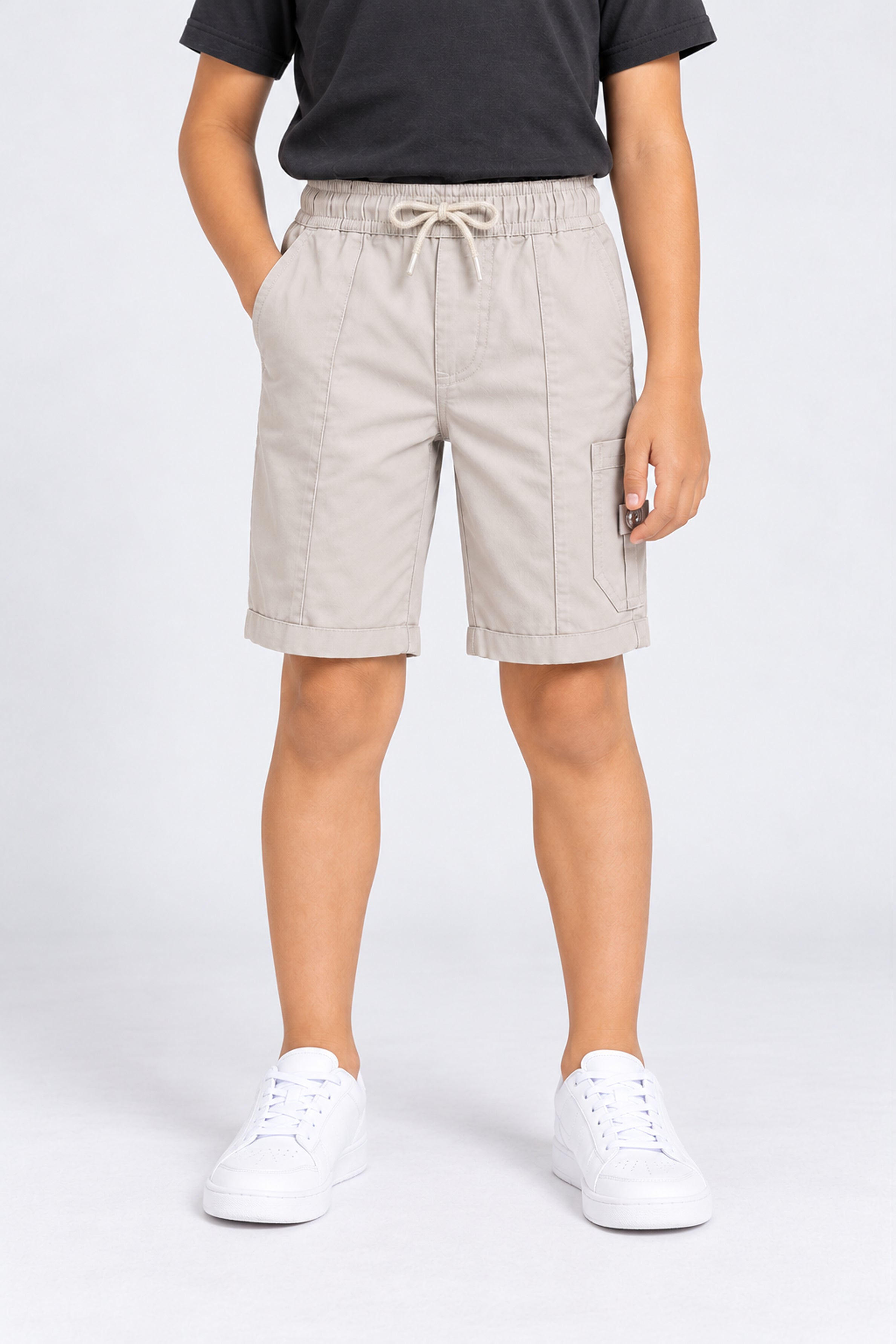 HUSTLE JUNIOR Loose Fit Cargo Short - Beige