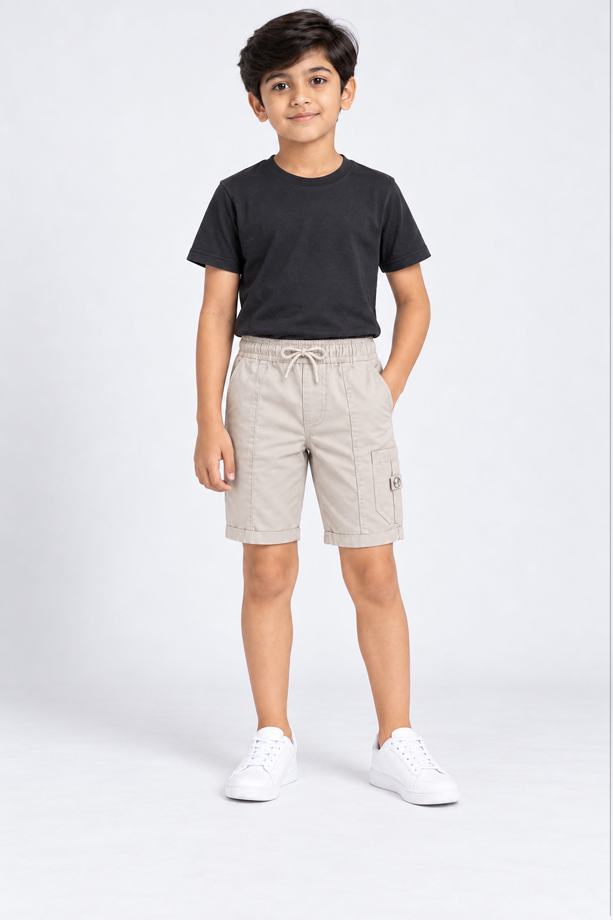 HUSTLE JUNIOR Loose Fit Cargo Short - Beige