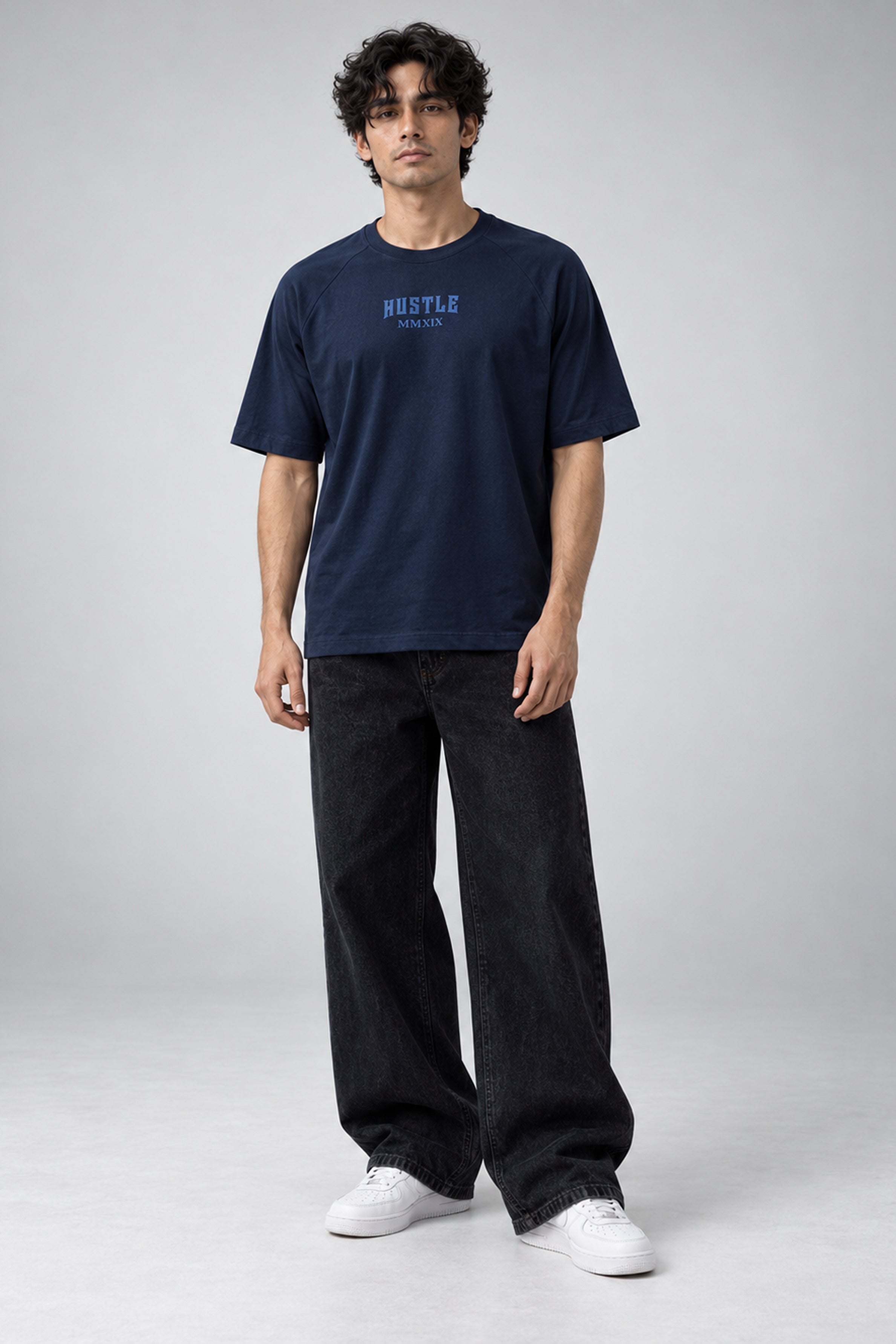 HUSTLE Men's Relax Fit T-Shirt – Navy