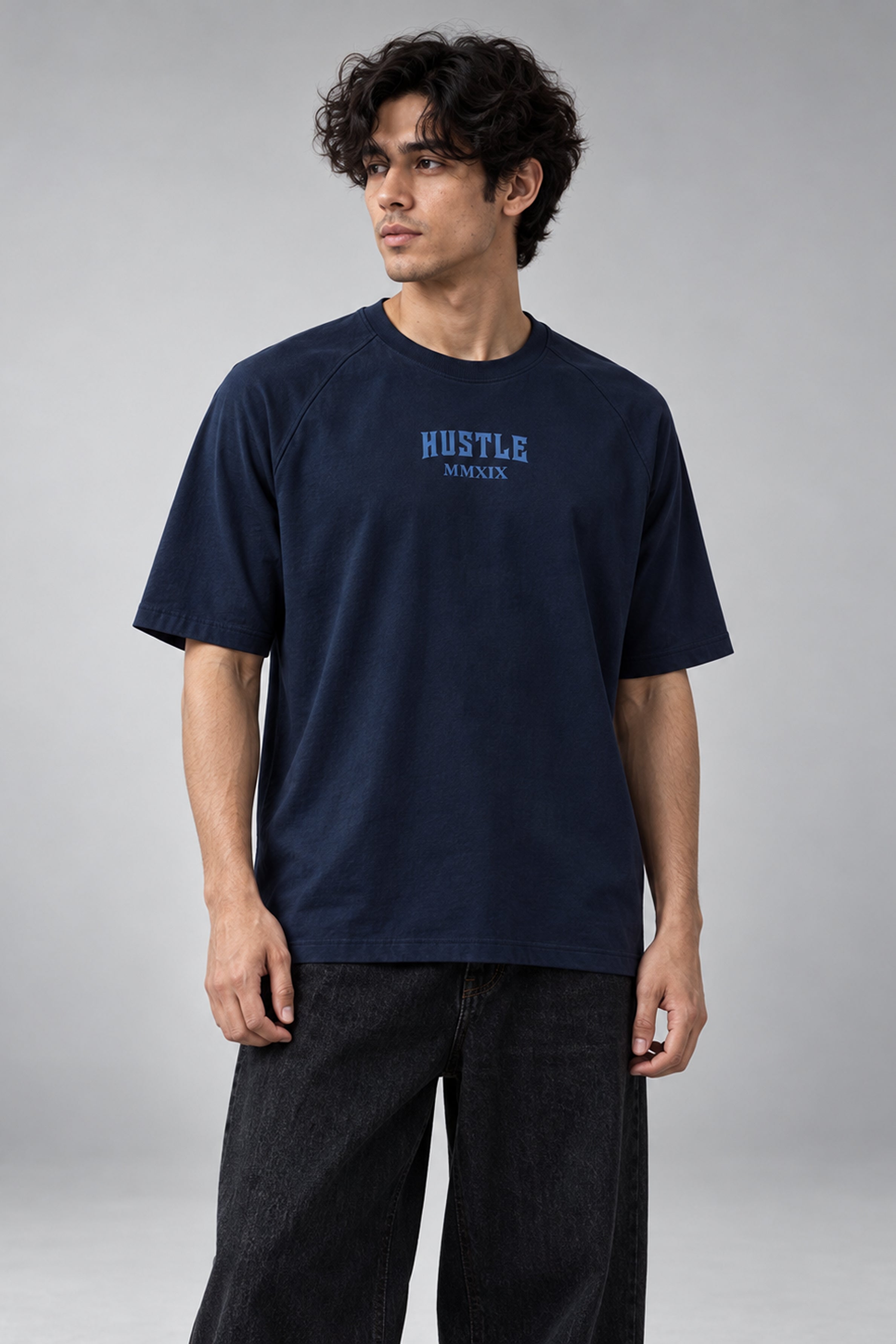 HUSTLE Men's Relax Fit T-Shirt – Navy