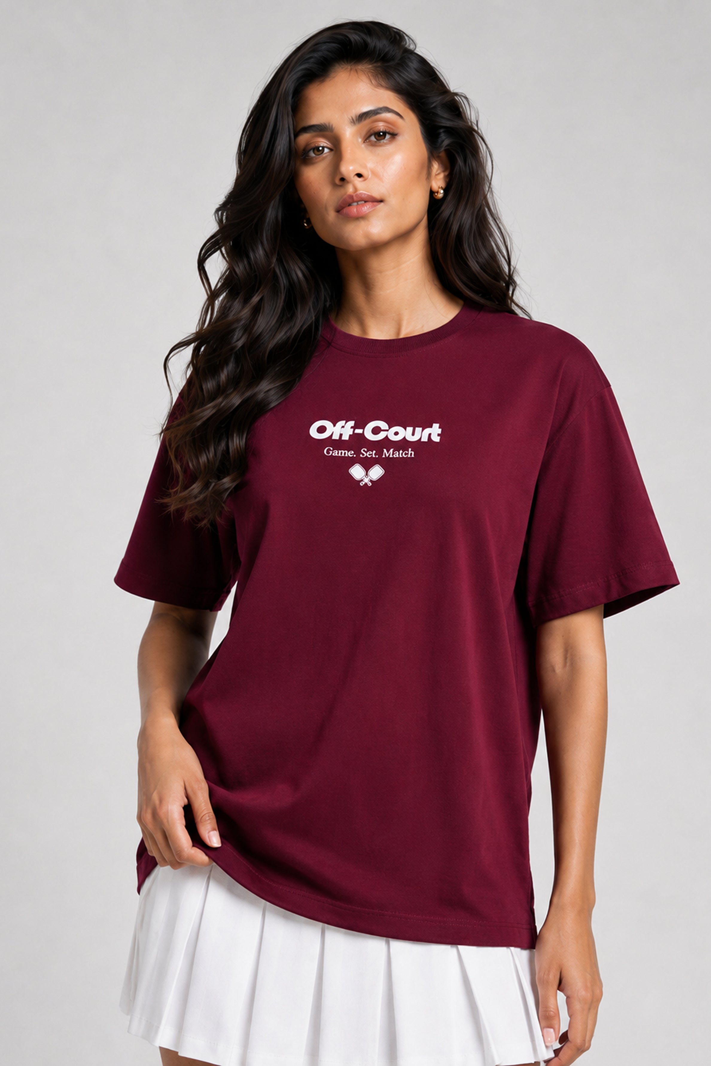 MODANO Pickleball Crew Neck Oversized Tees - Maroon
