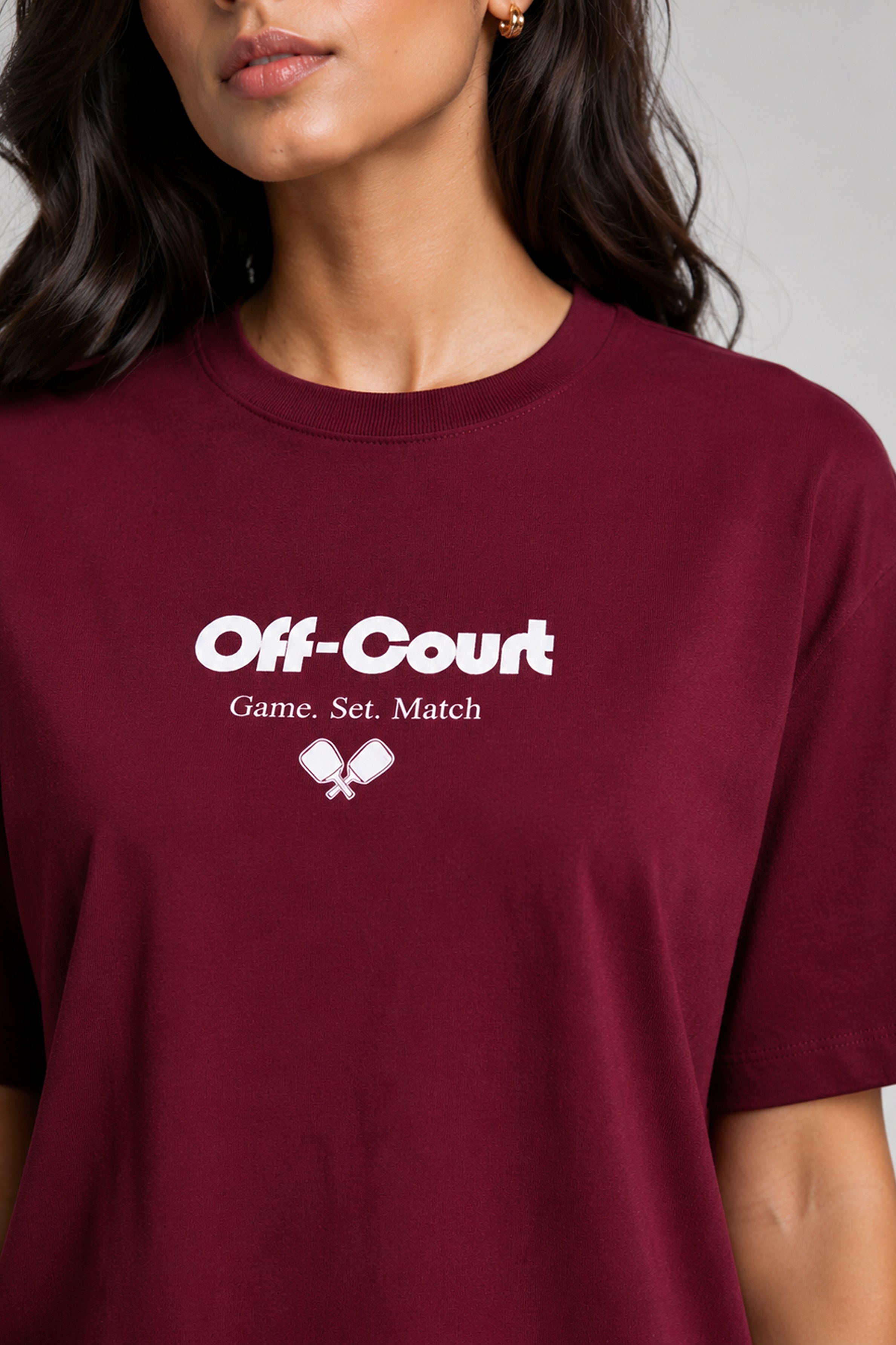 MODANO Pickleball Crew Neck Oversized Tees - Maroon