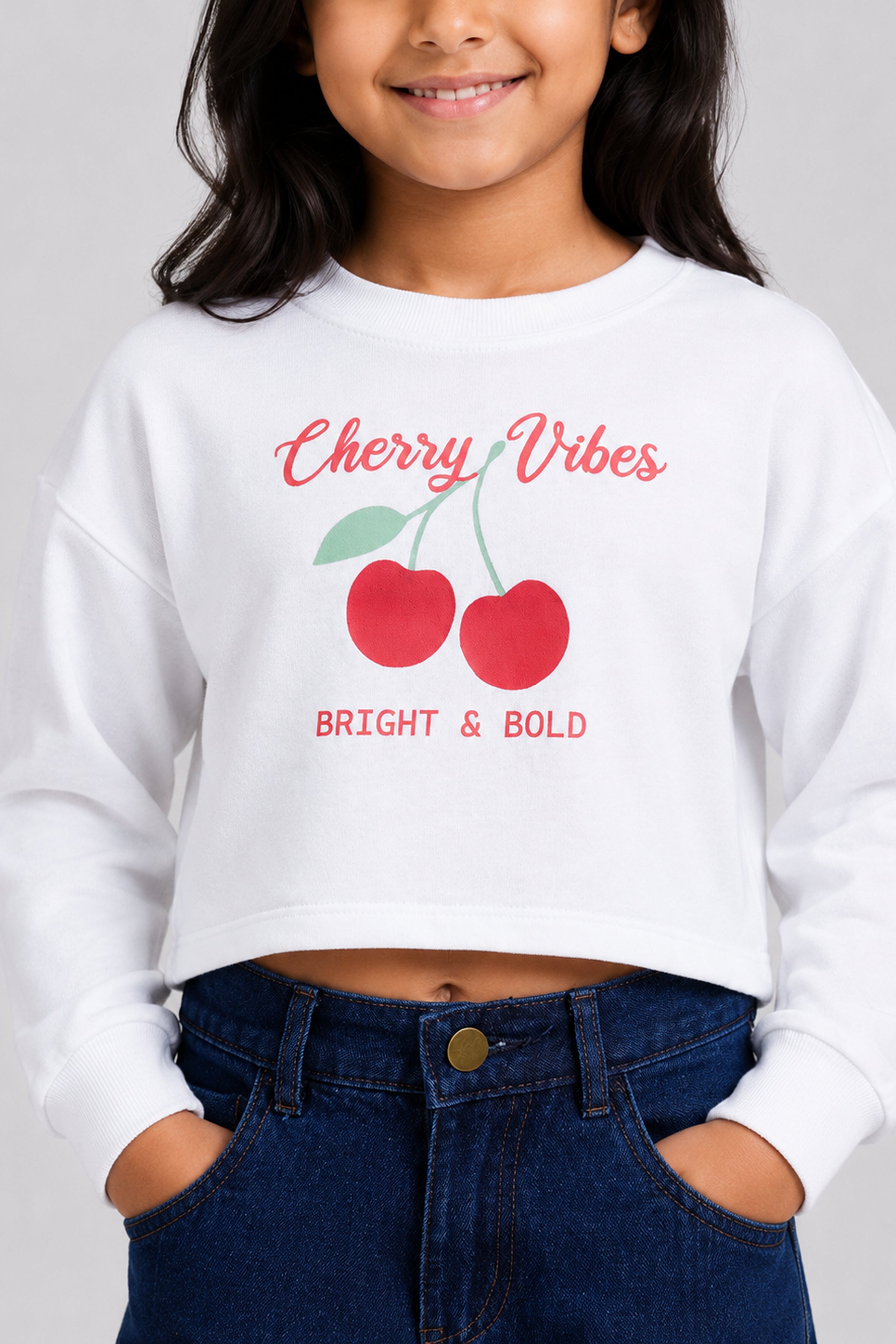 LITTLE MODANO Girls' White Long Sleeve Tee