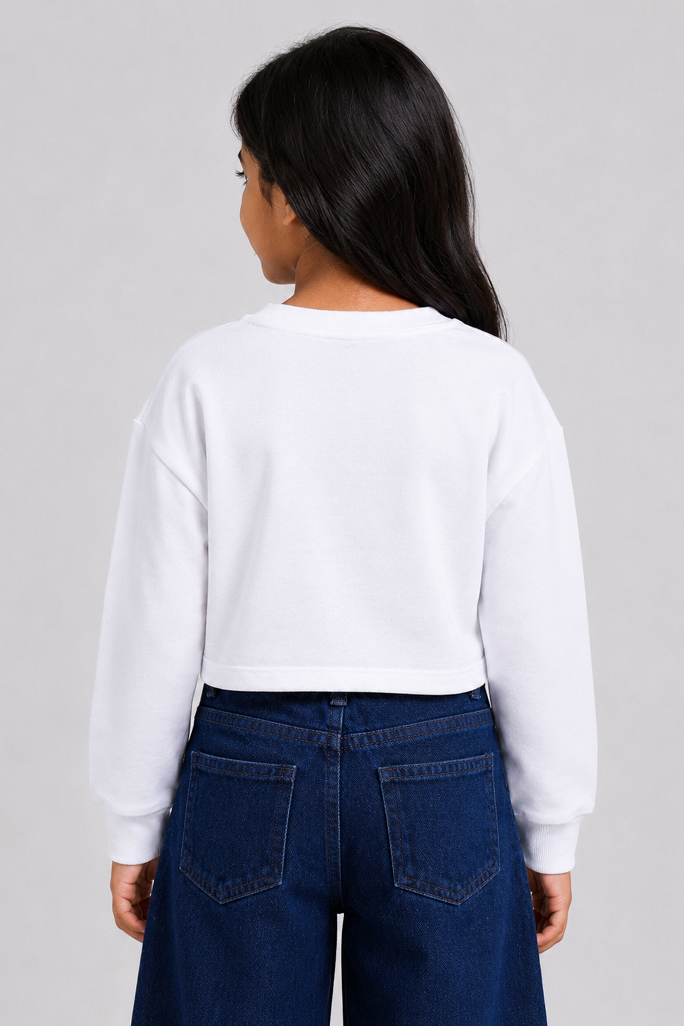 LITTLE MODANO Girls' White Long Sleeve Tee