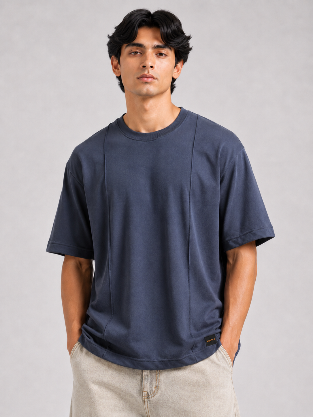 HUSTLE Men's Dark Grey Oversized Tee