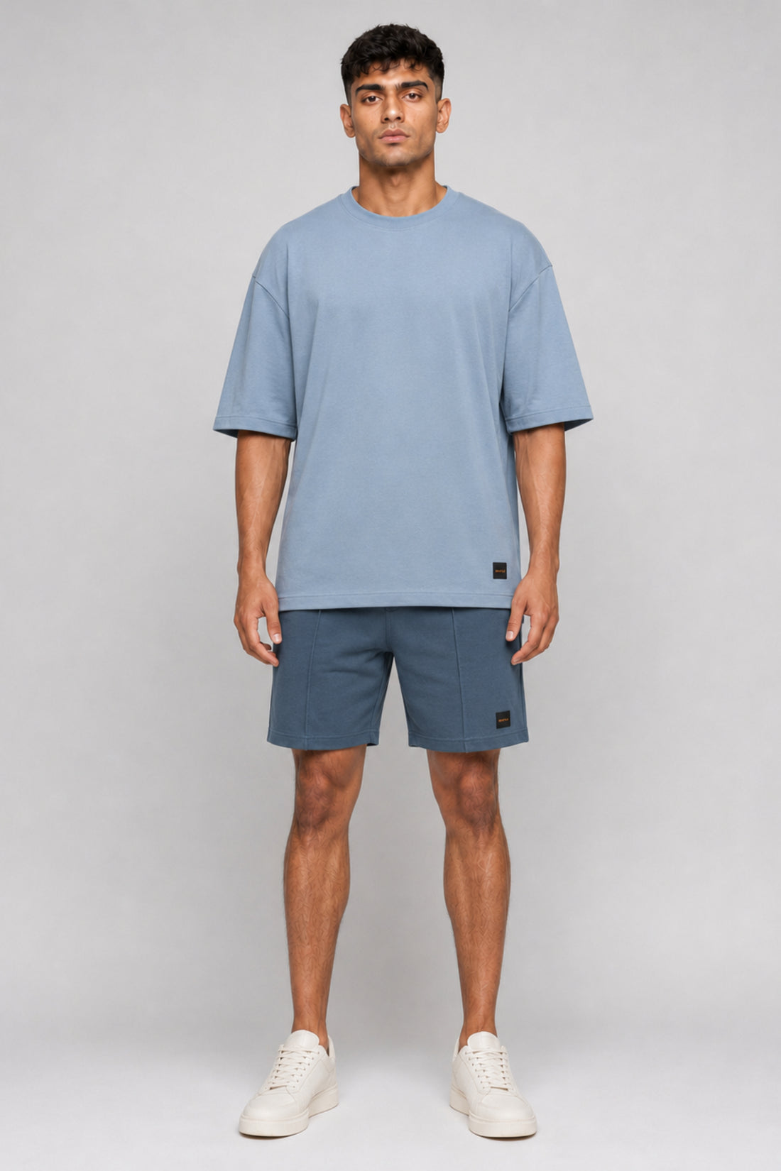 HUSTLE Men's Crew Neck Oversized Tees - Dull Blue