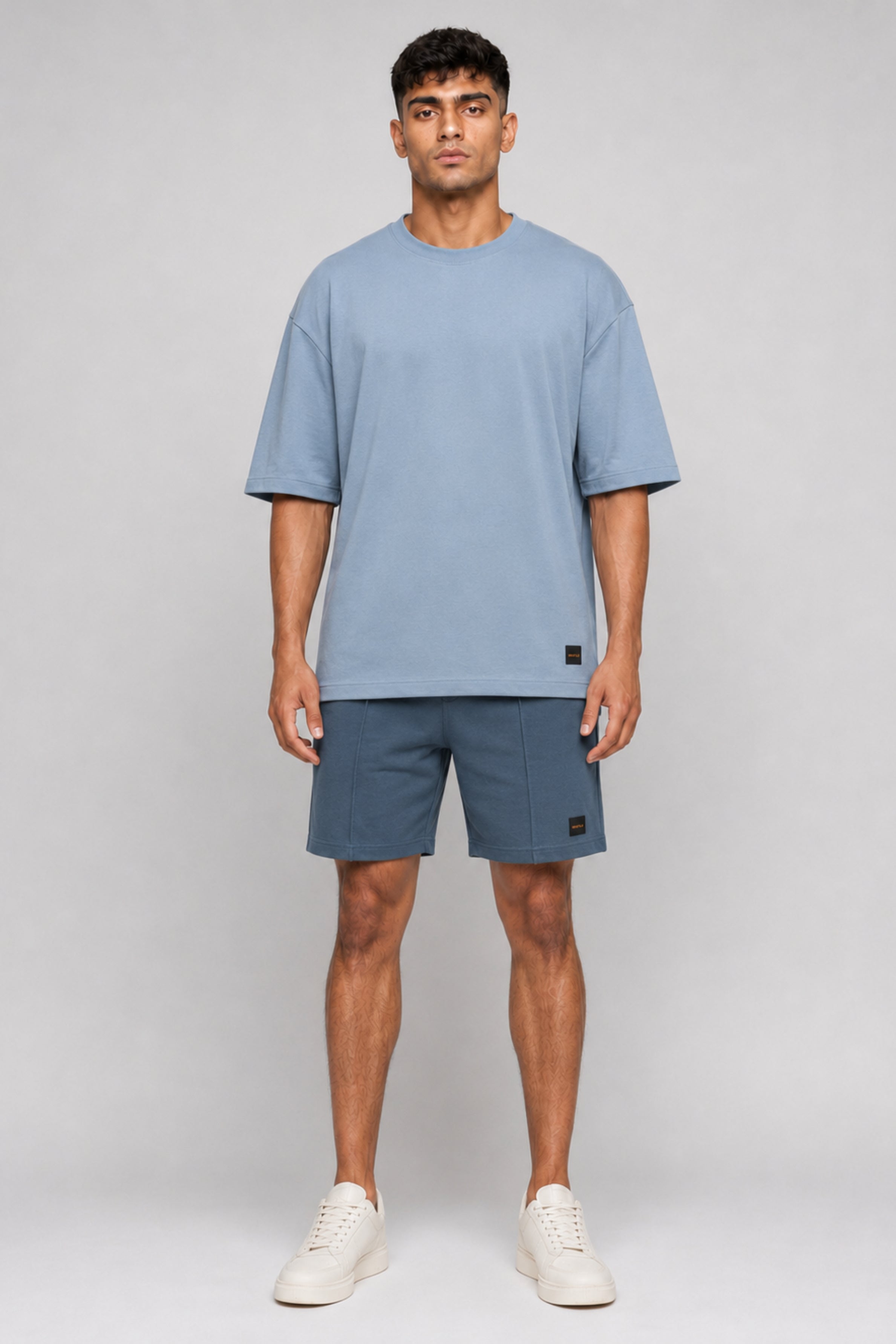 HUSTLE Men's Crew Neck Oversized Tees - Dull Blue
