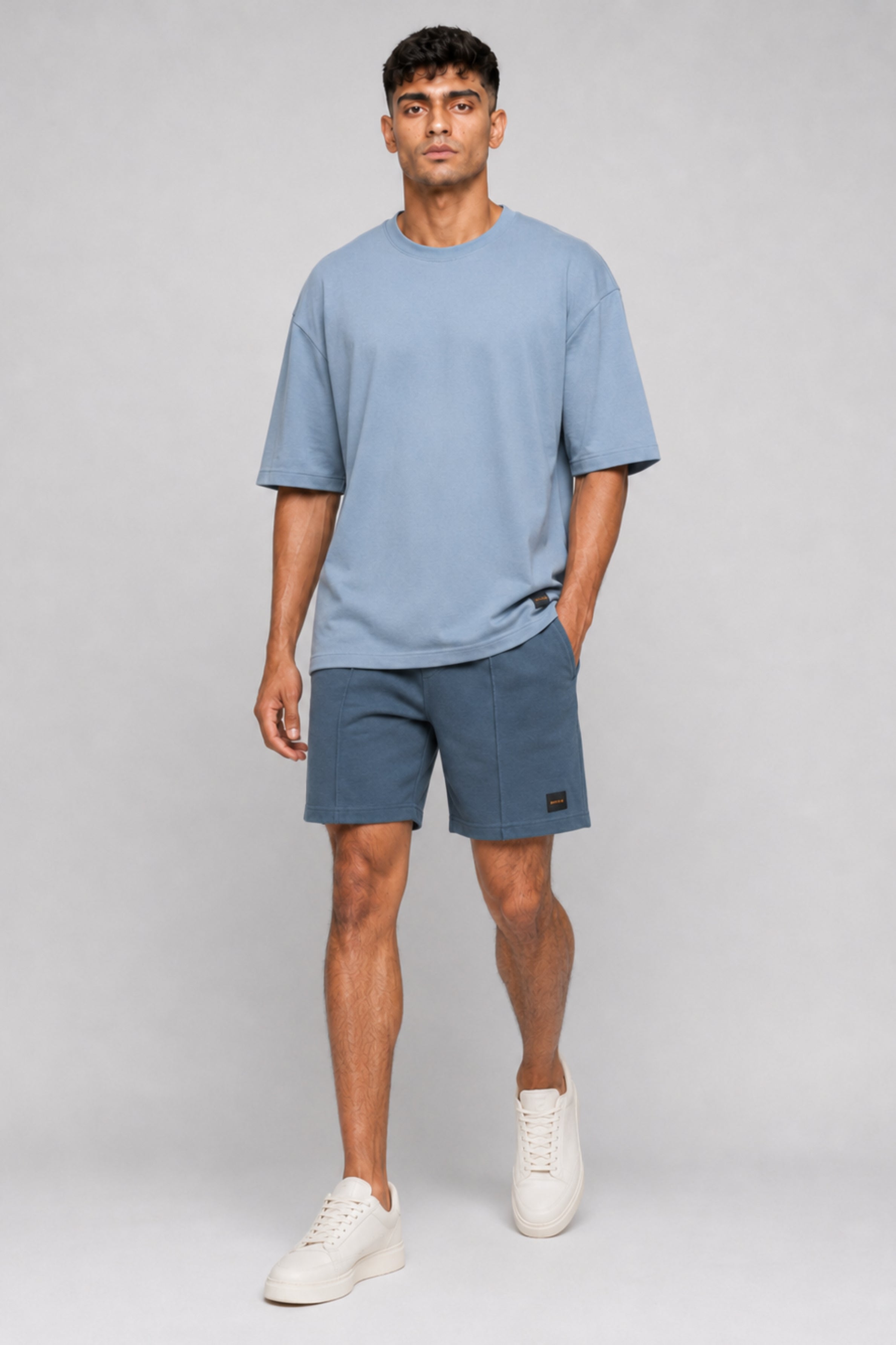 HUSTLE Men's Crew Neck Oversized Tees - Dull Blue