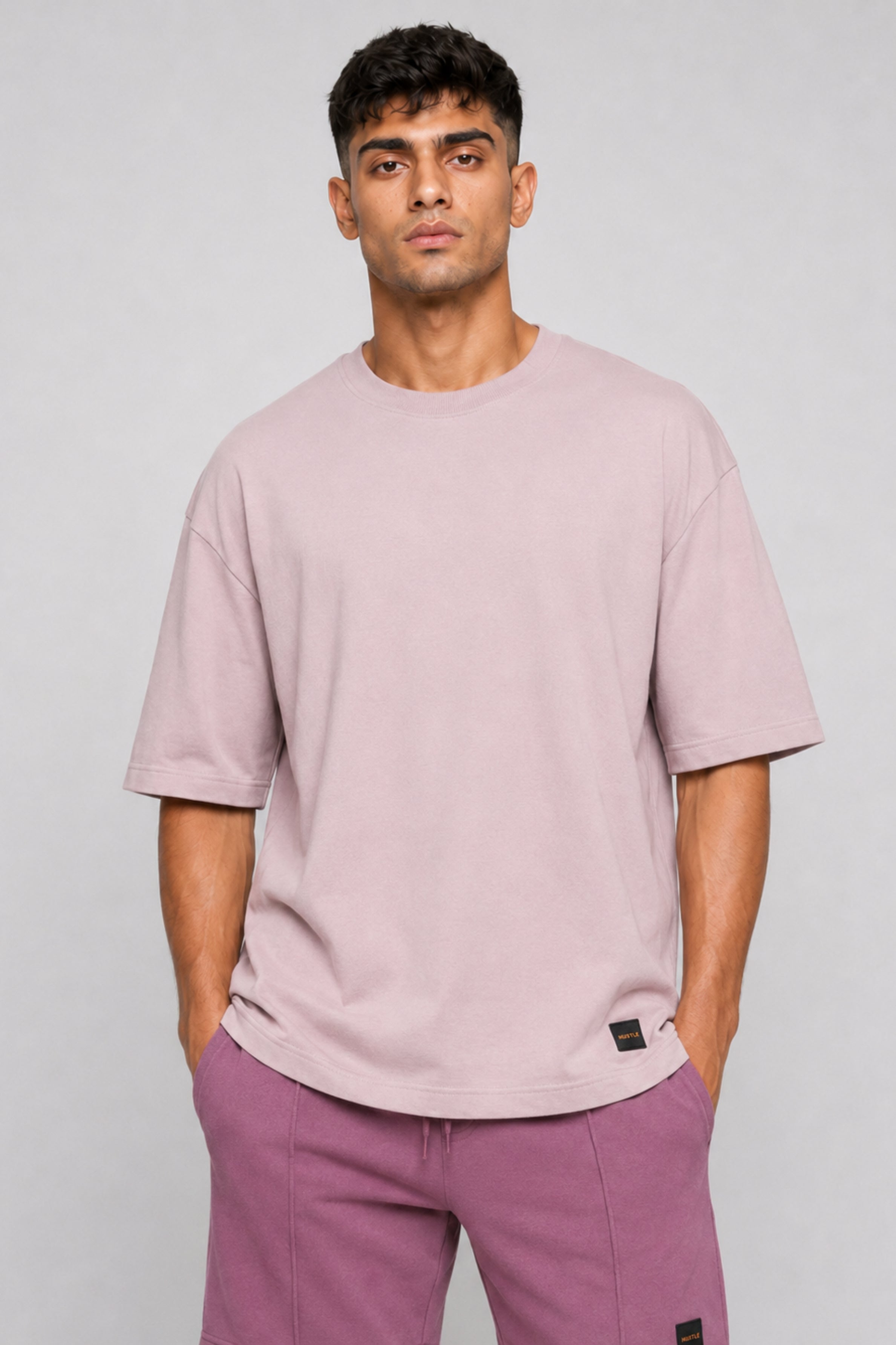 HUSTLE Men's Crew Neck Oversized Tees - Sand