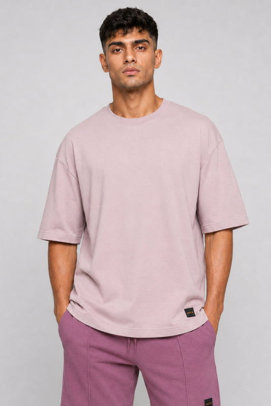 HUSTLE Men's Crew Neck Oversized Tees - Sand