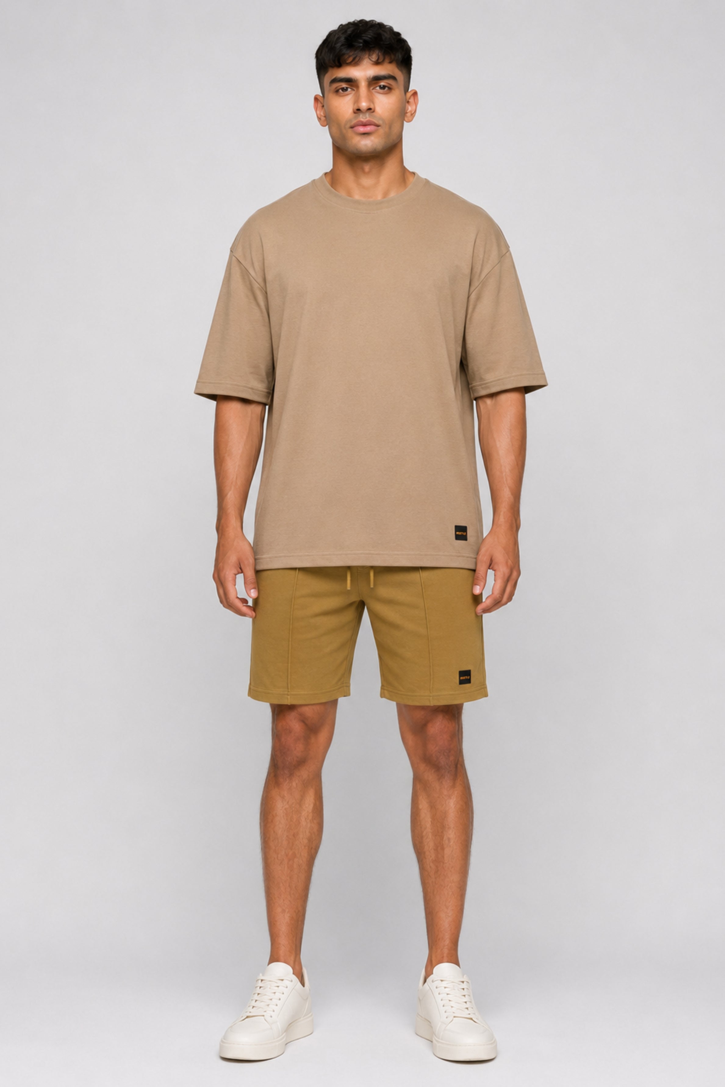 HUSTLE Men's Crew Neck Oversized Tees - Beige