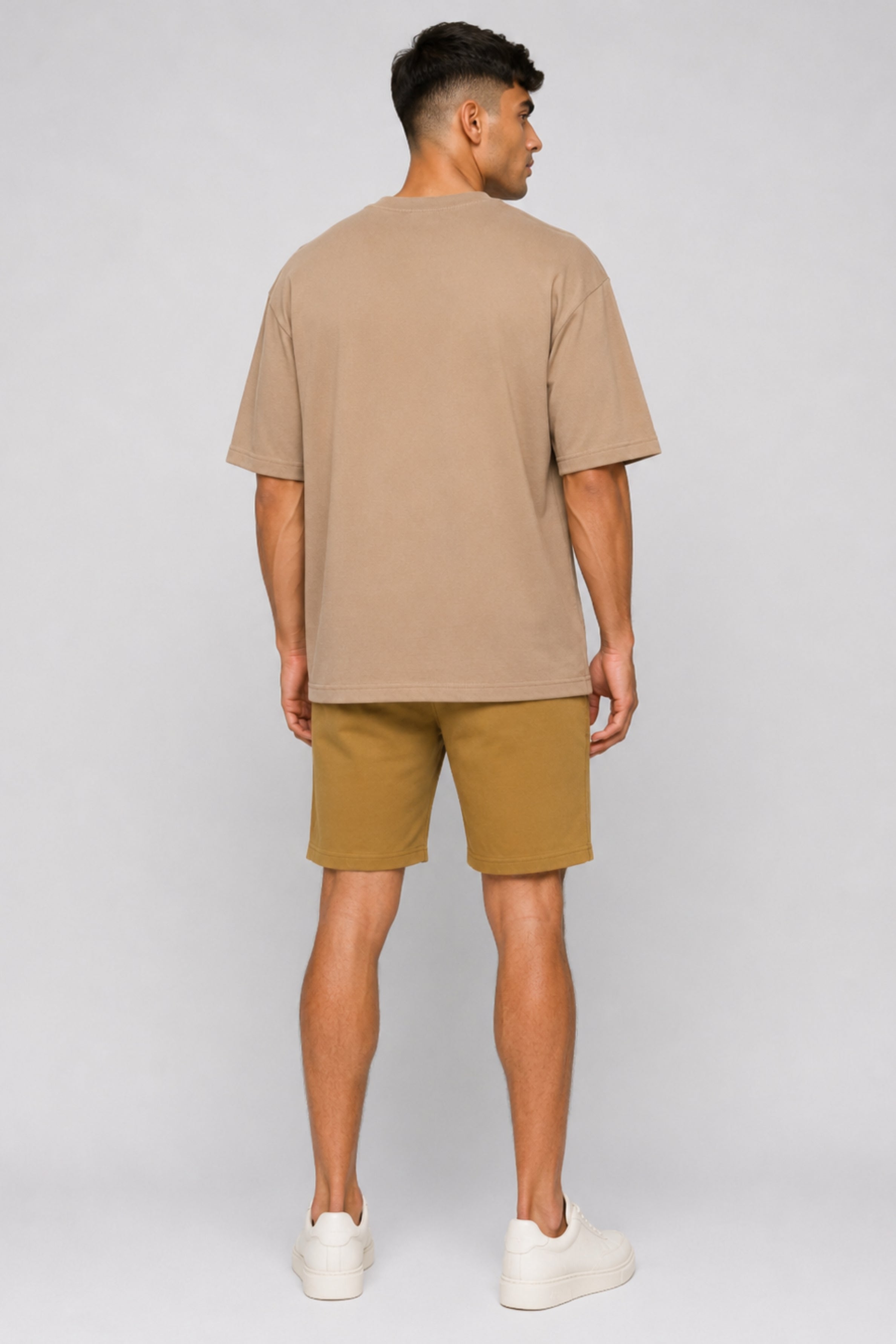 HUSTLE Men's Crew Neck Oversized Tees - Beige