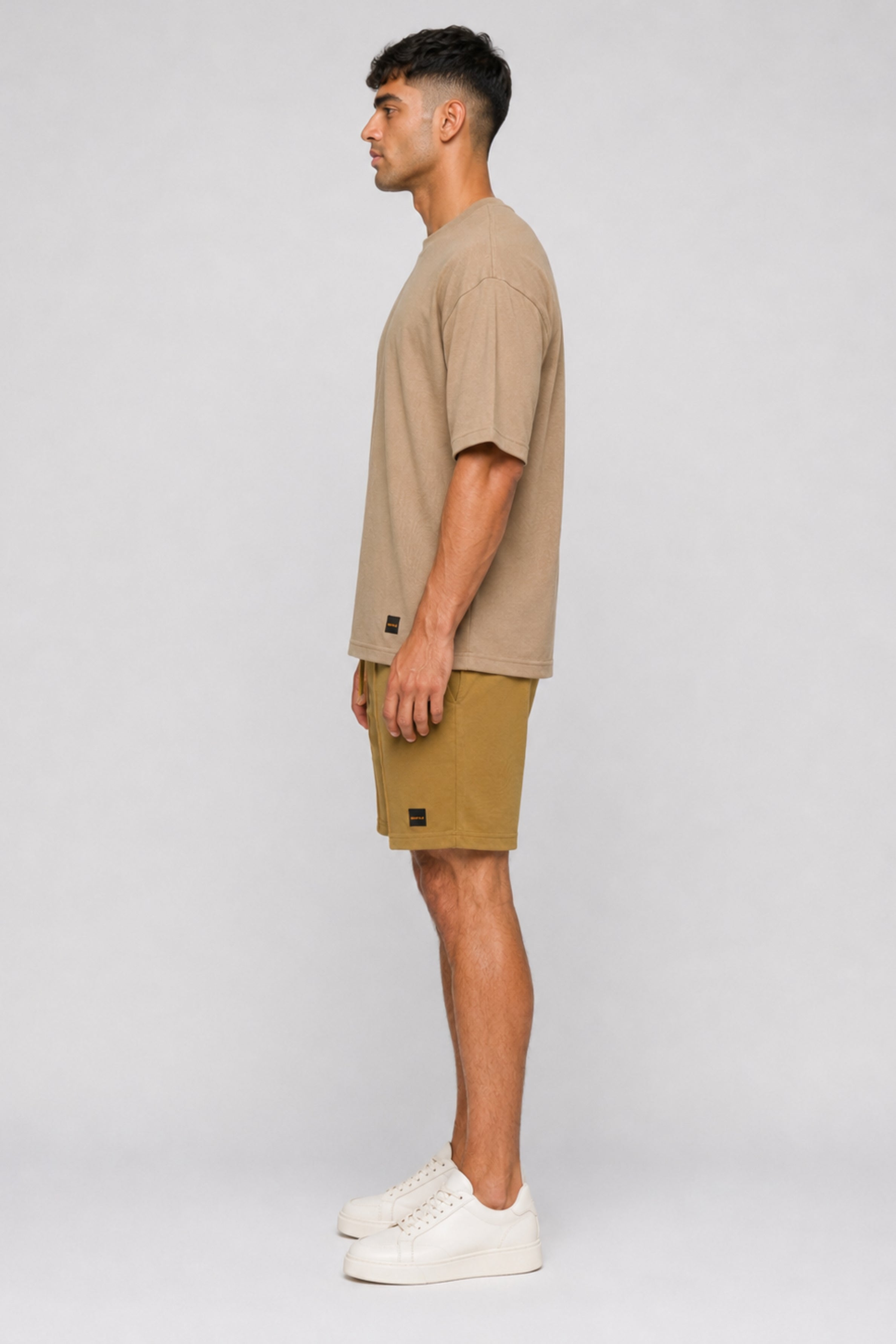 HUSTLE Men's Crew Neck Oversized Tees - Beige