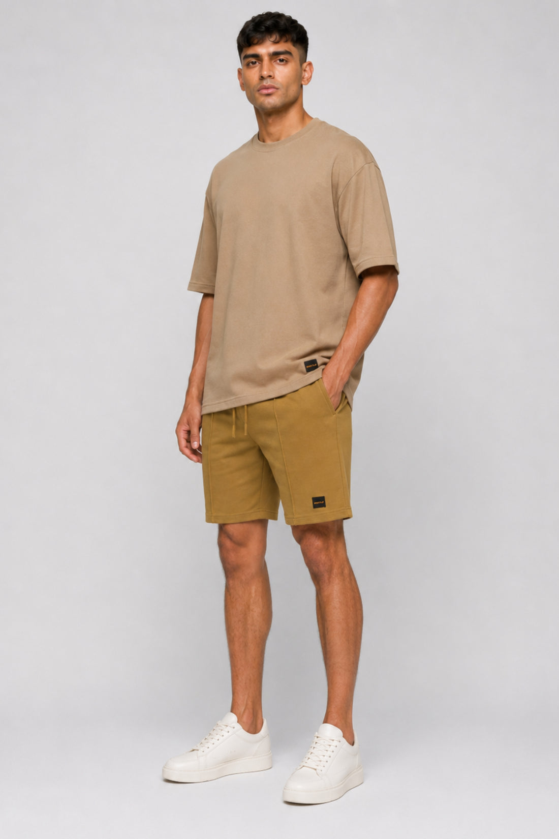HUSTLE Men's Crew Neck Oversized Tees - Beige