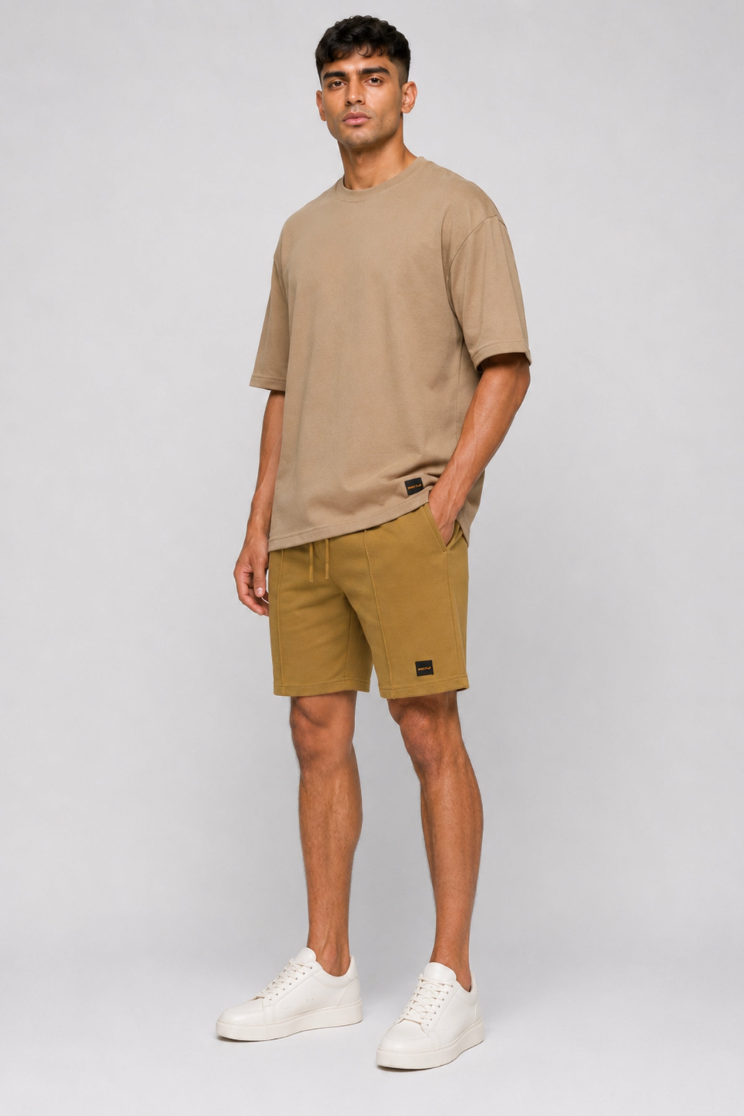 HUSTLE Men's Crew Neck Oversized Tees - Beige