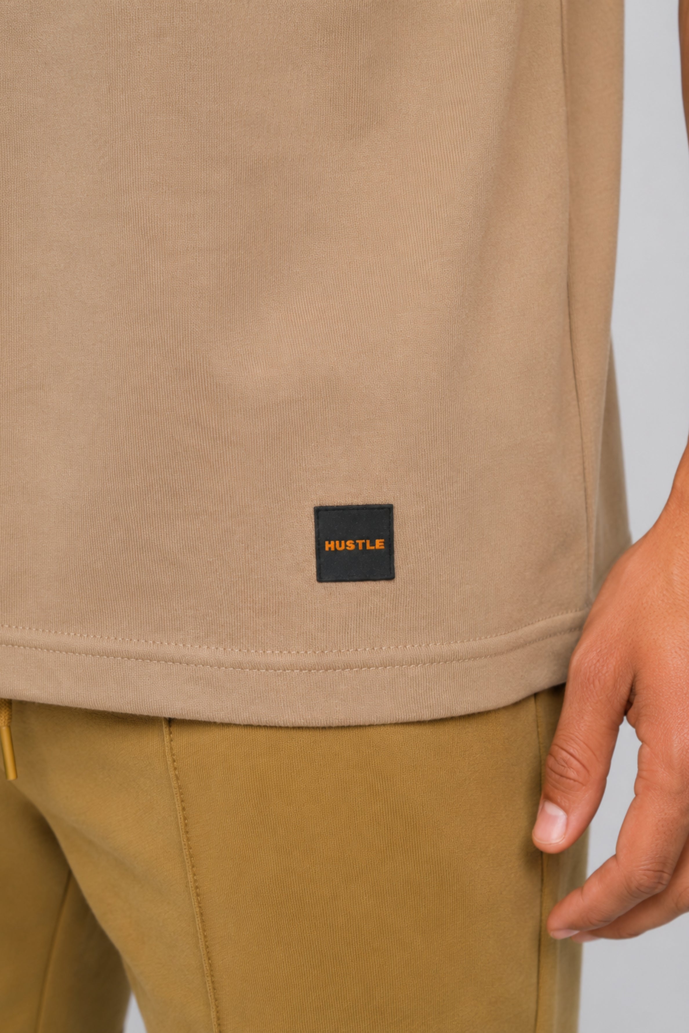 HUSTLE Men's Crew Neck Oversized Tees - Beige