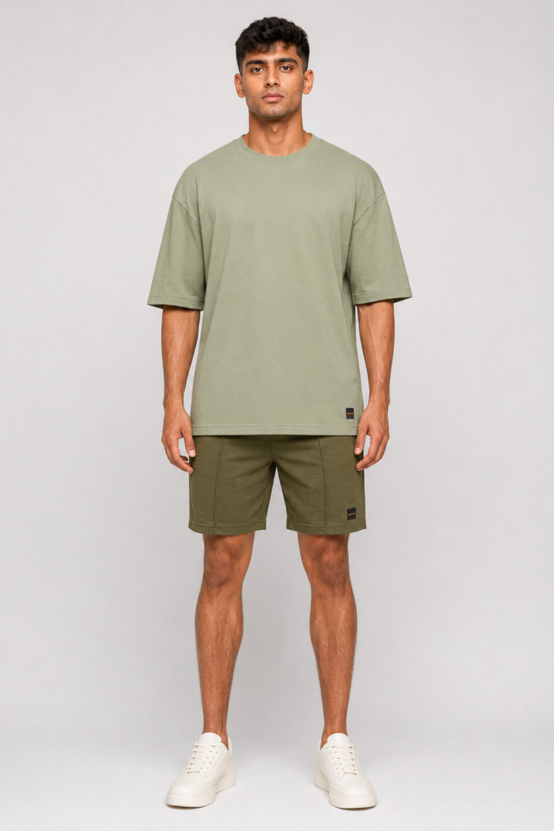 HUSTLE Men's Crew Neck Oversized Tees - Khaki