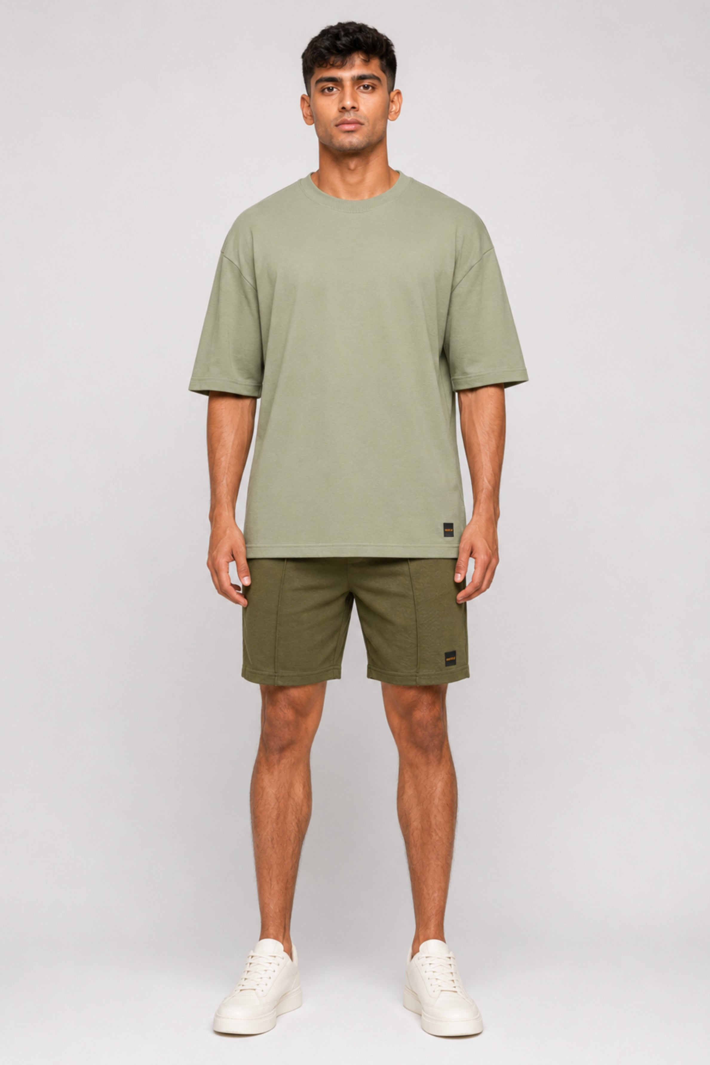 HUSTLE Men's Crew Neck Oversized Tees - Khaki