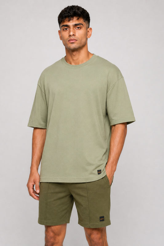 HUSTLE Men's Crew Neck Oversized Tees - Khaki