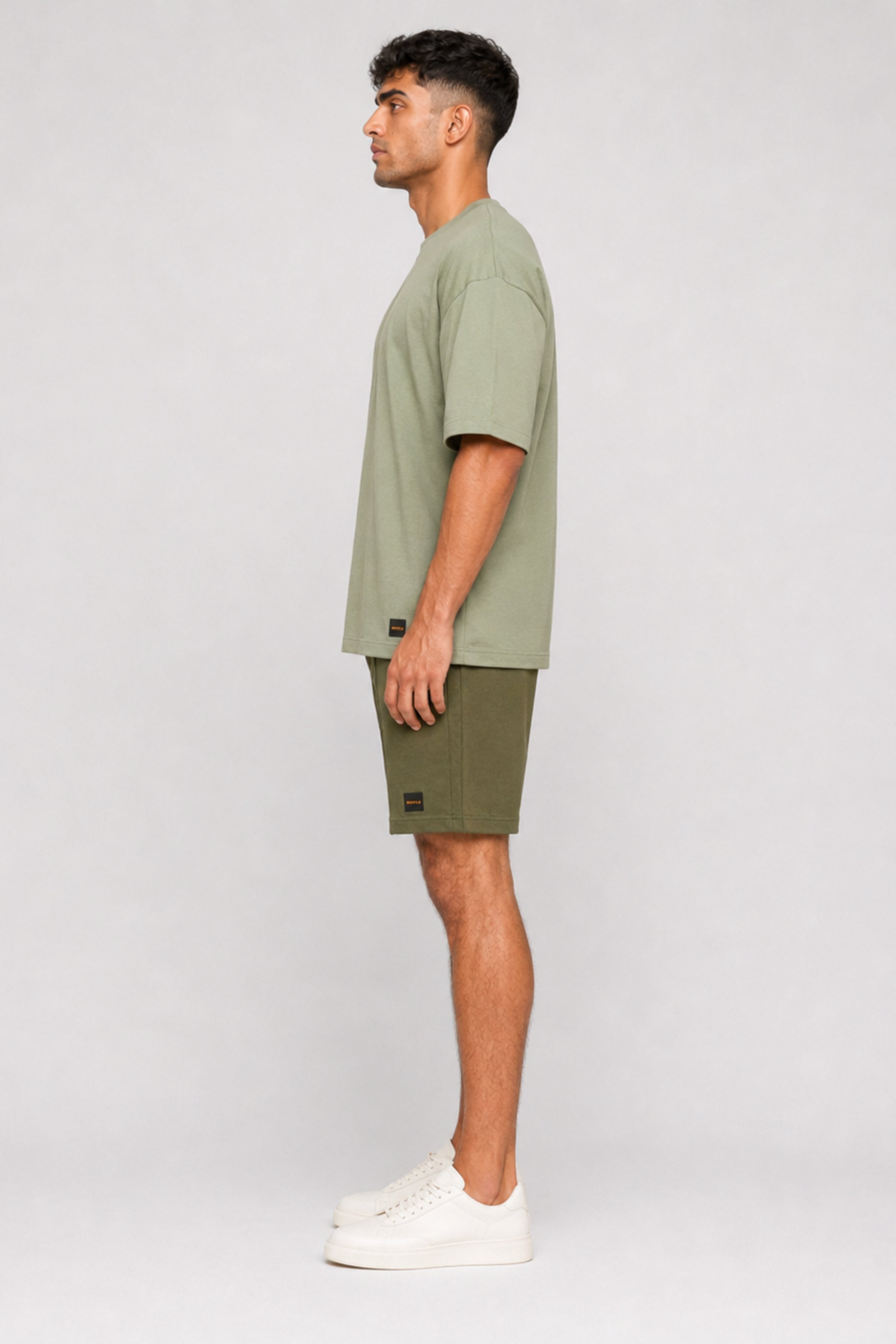 HUSTLE Men's Crew Neck Oversized Tees - Khaki