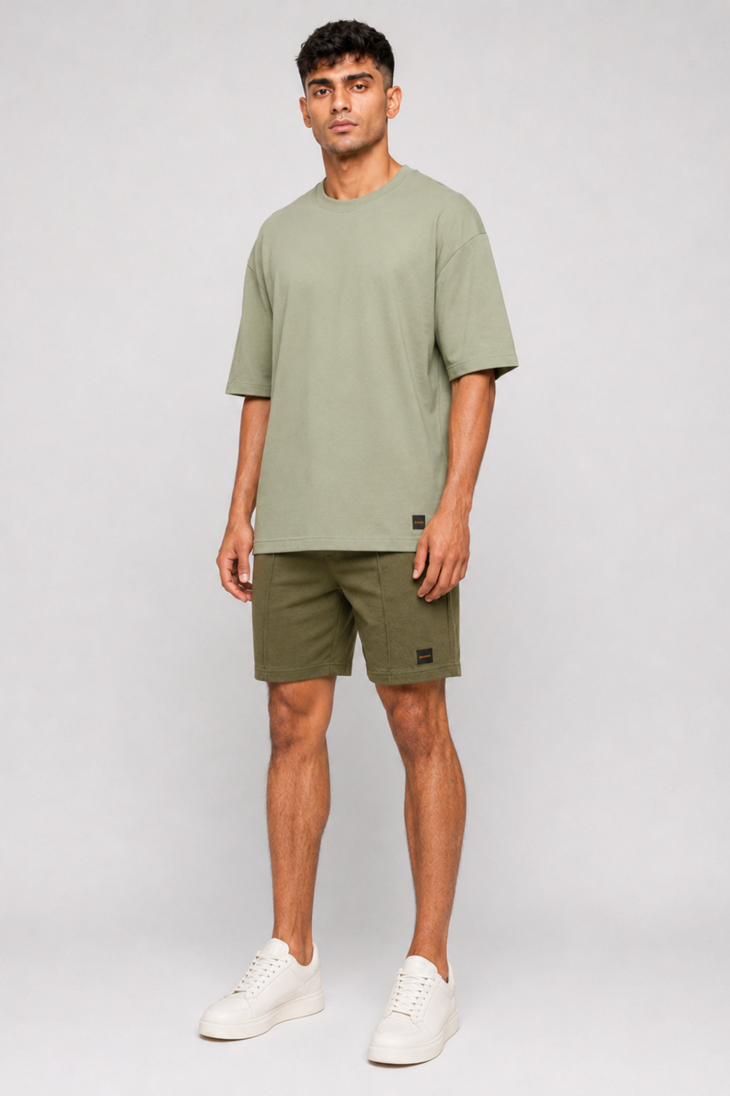 HUSTLE Men's Crew Neck Oversized Tees - Khaki