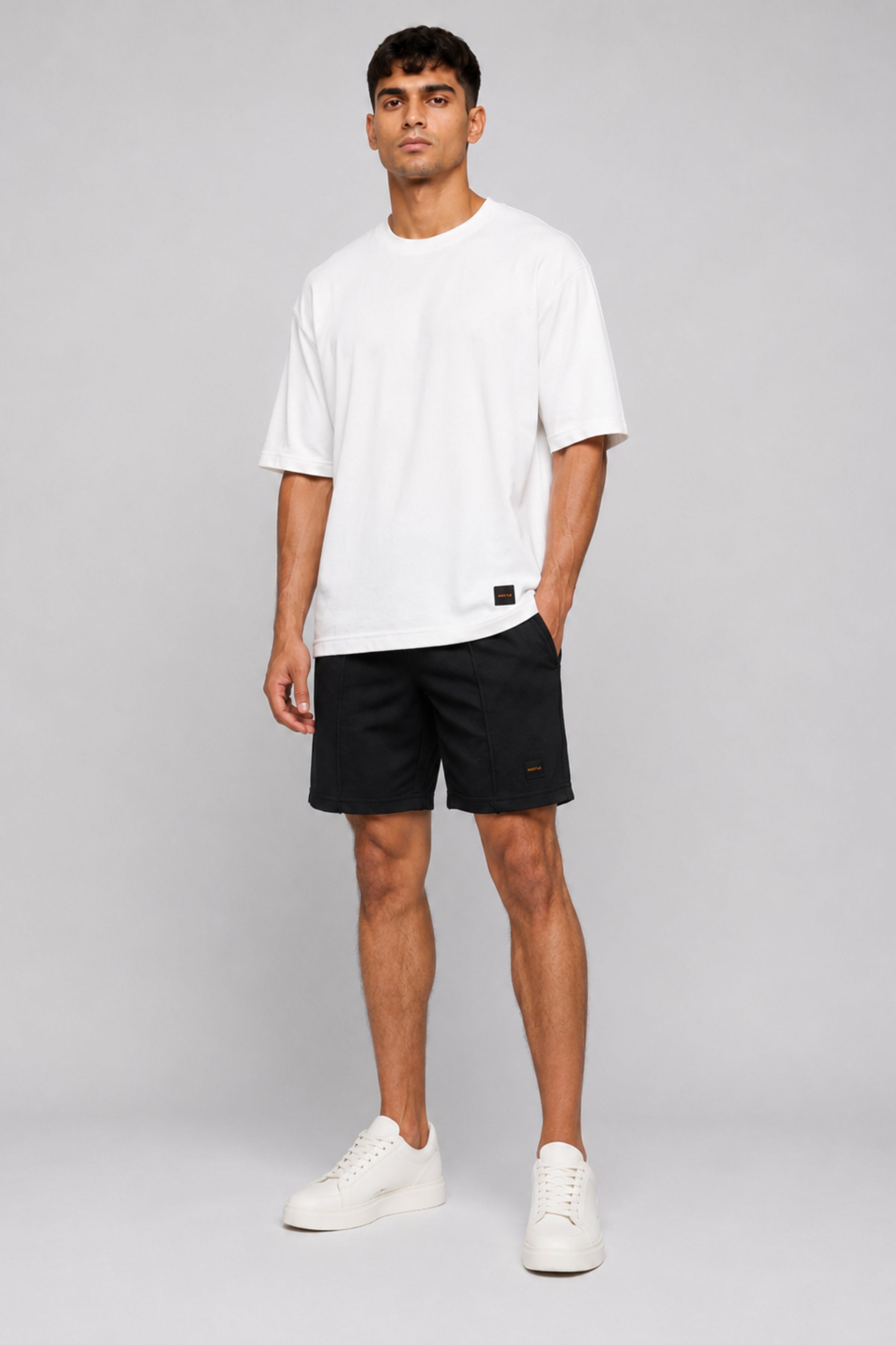 HUSTLE Men's Crew Neck Oversized Tees - White