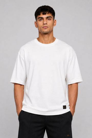 HUSTLE Men's Crew Neck Oversized Tees - White