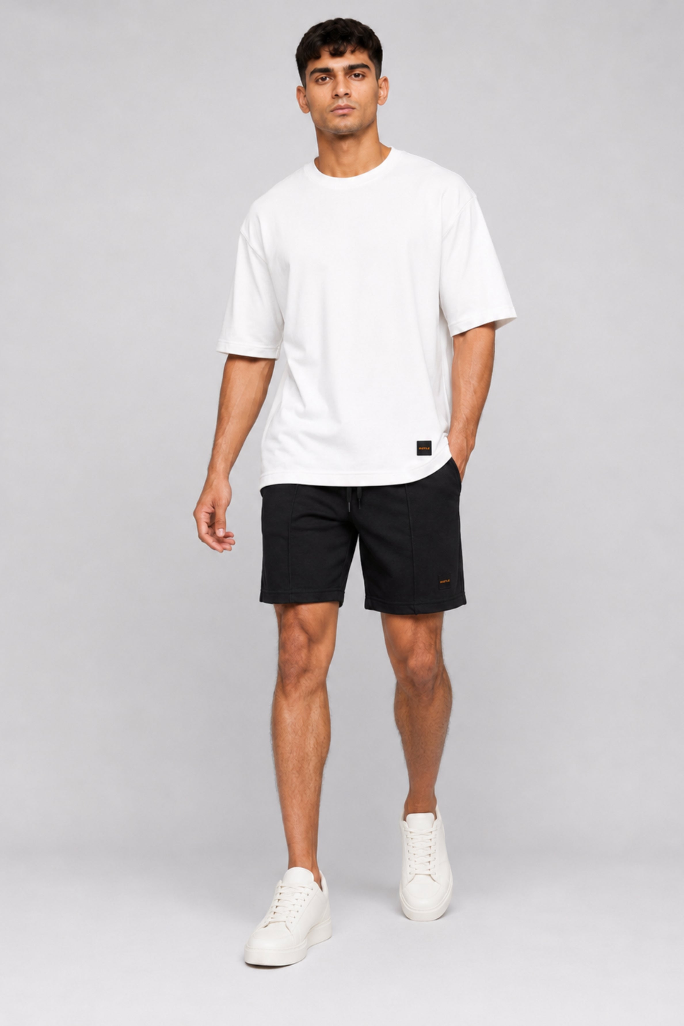 HUSTLE Men's Crew Neck Oversized Tees - White