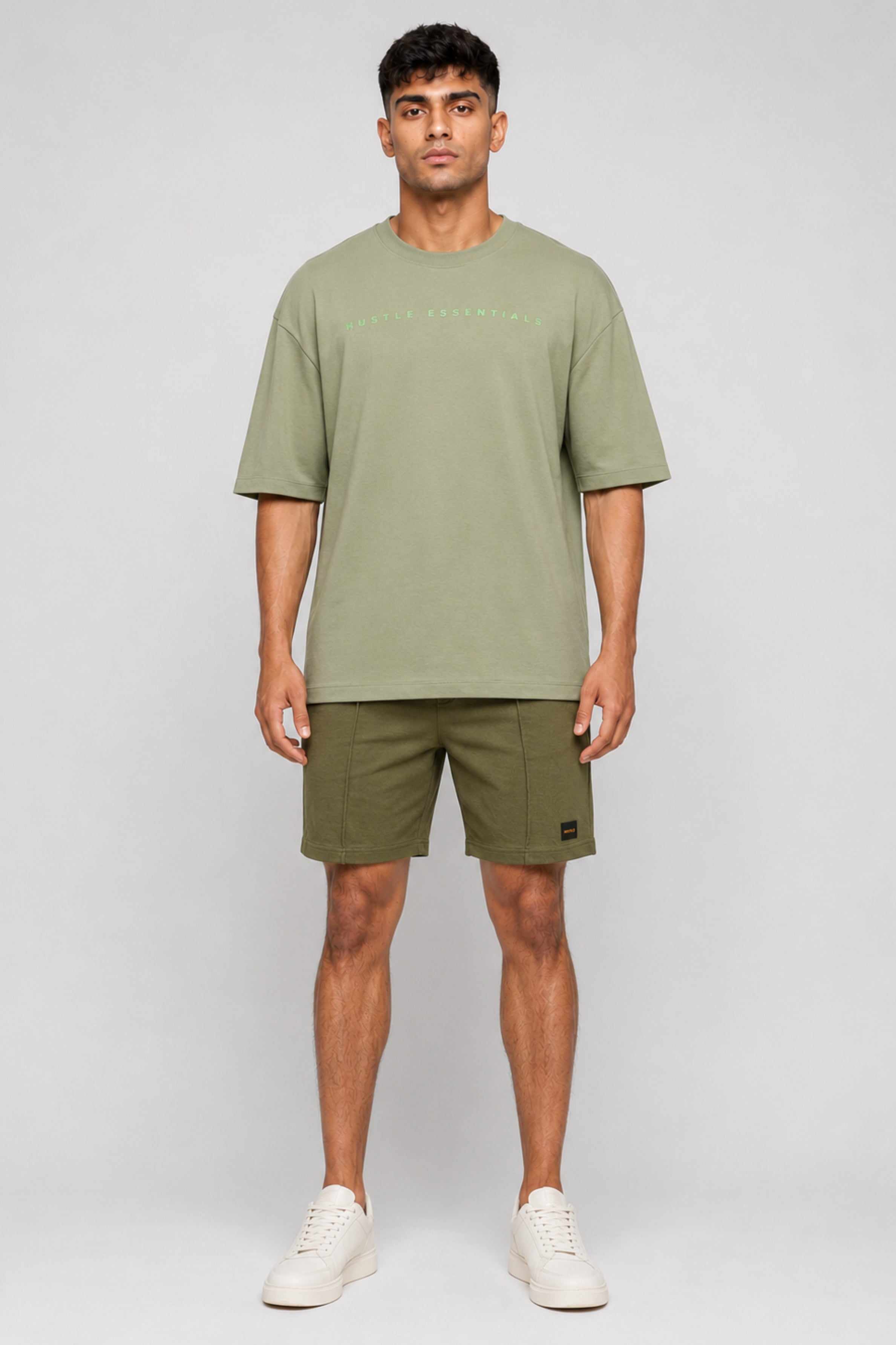 HUSTLE Essentials Men's Crew Neck Oversized Tees - Green