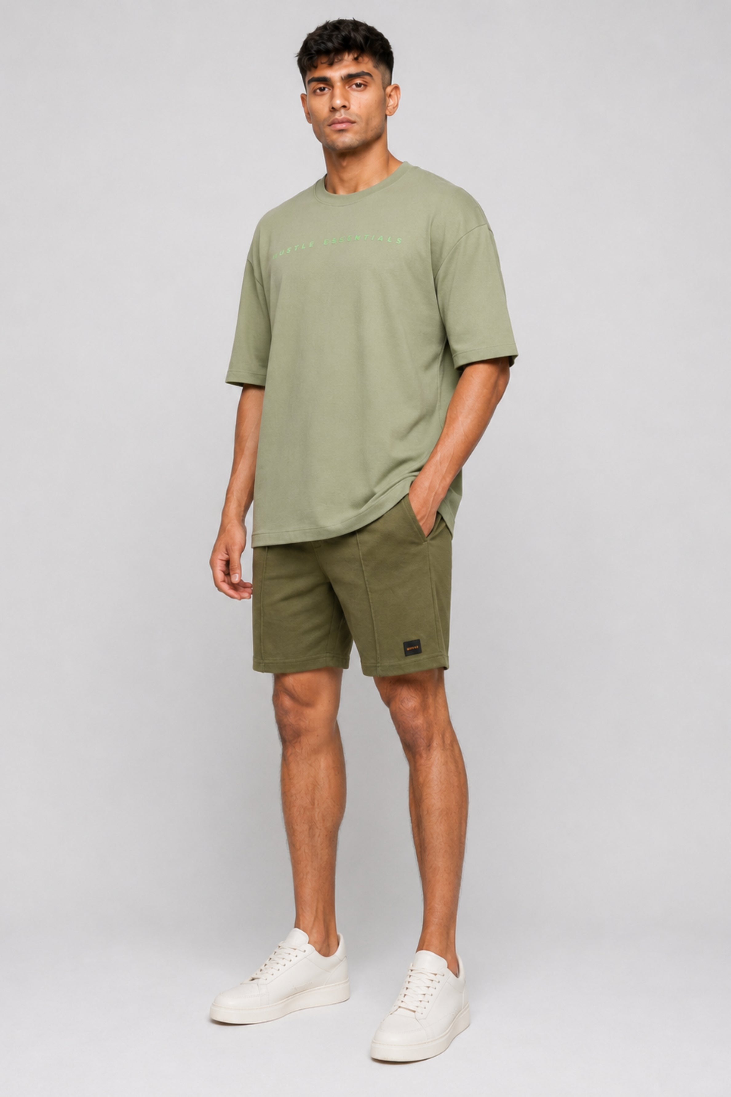 HUSTLE Men's Crew Neck Oversized Tees - Green