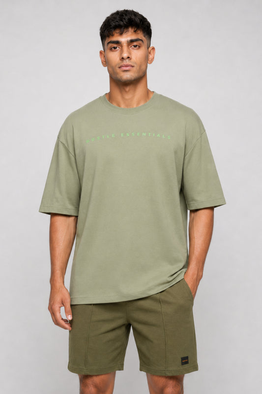 HUSTLE Essentials Men's Crew Neck Oversized Tees - Green