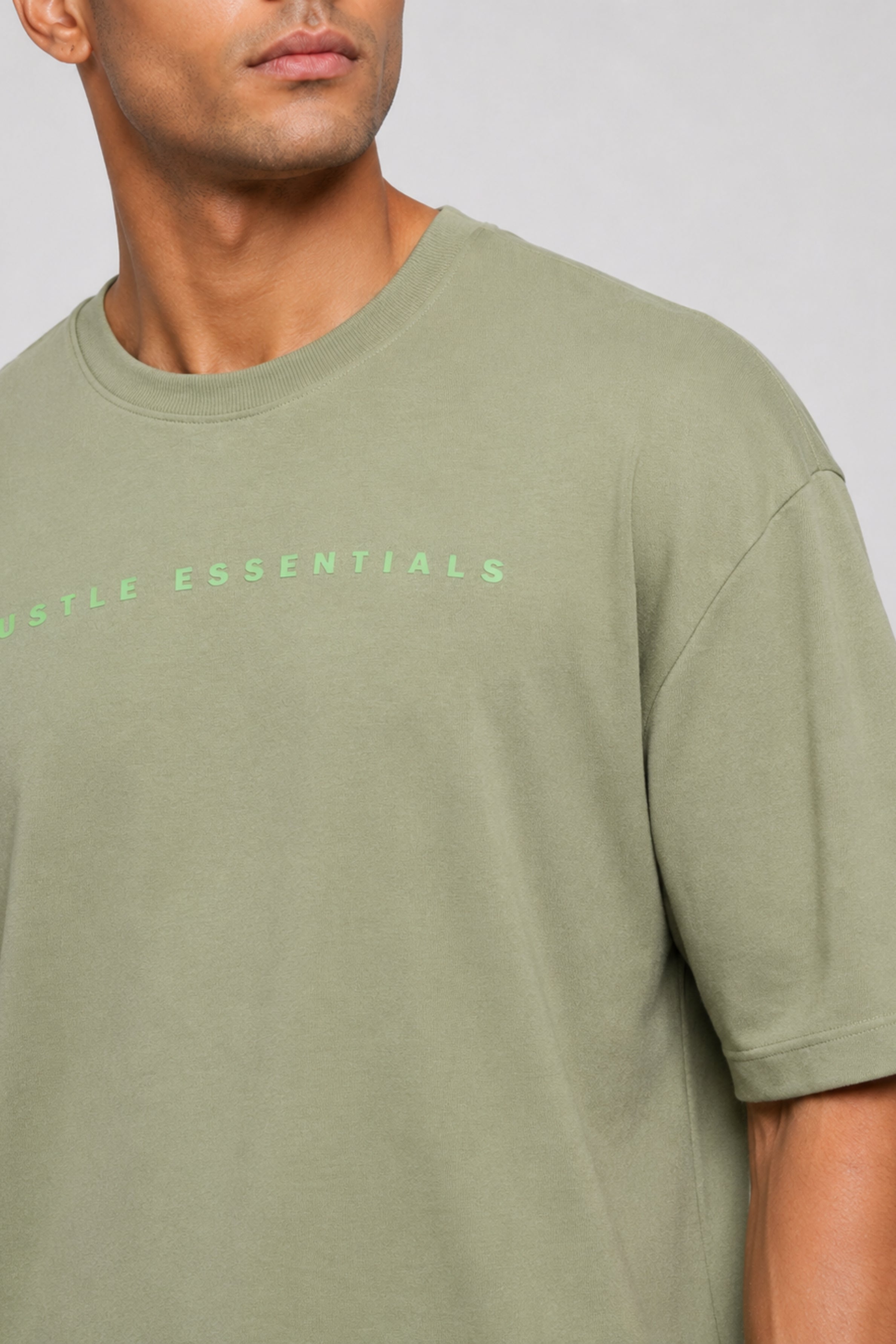 HUSTLE Essentials Men's Crew Neck Oversized Tees - Green